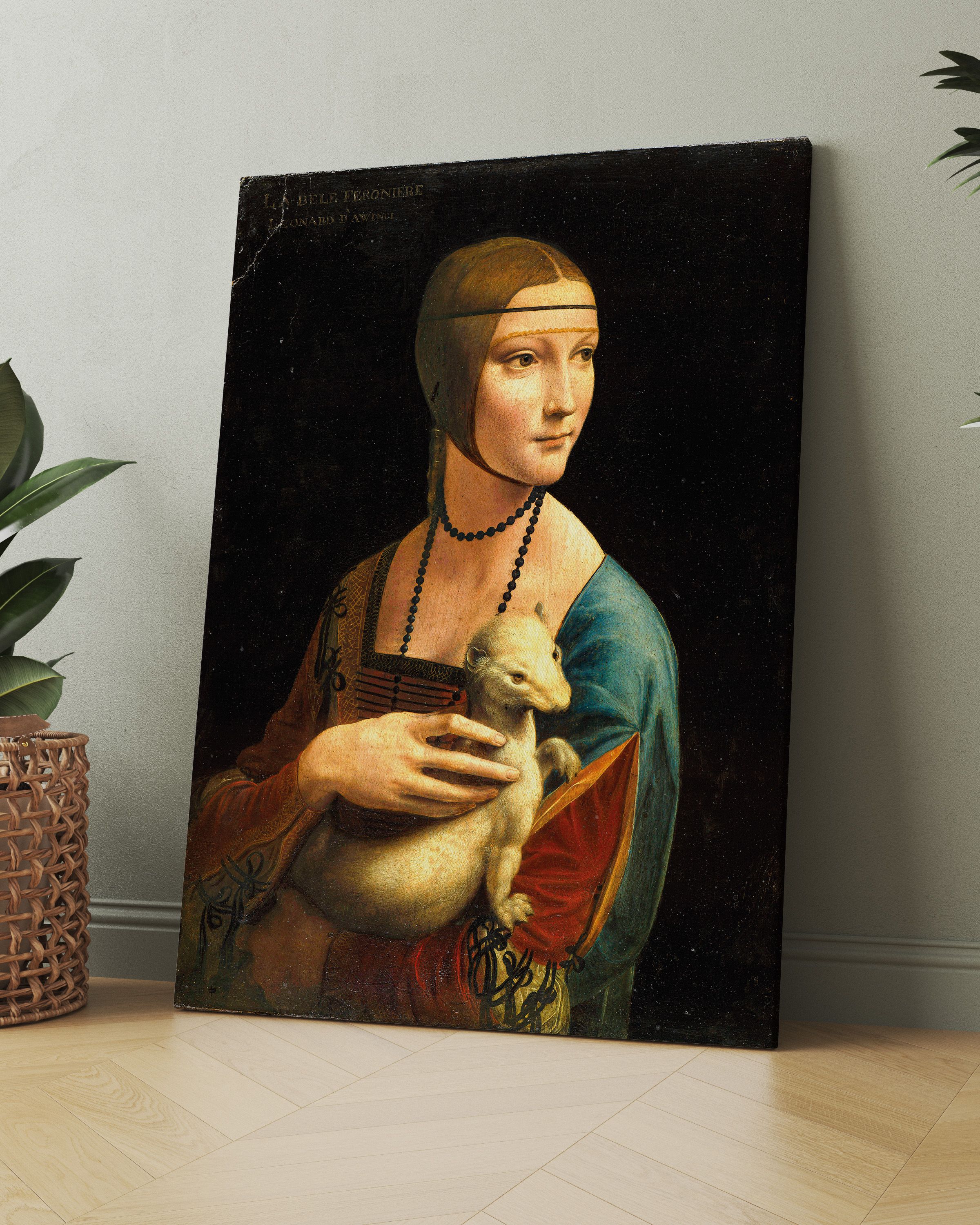 Leonardo da Vinci - Kakımlı Kadın (Gelincik Tutan Kadın) Kanvas Tablo