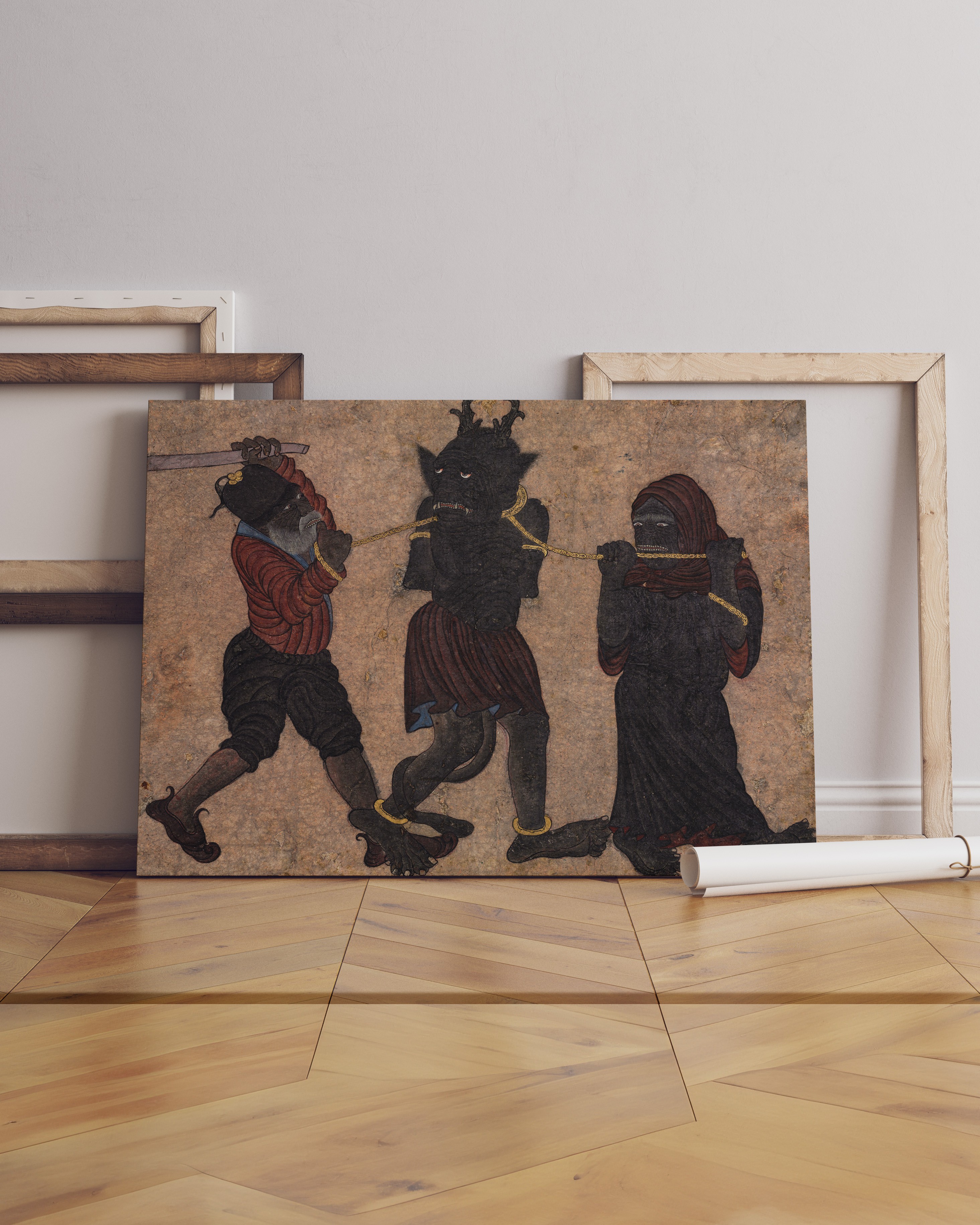 Mehmed Siyahkalem - Üç Grotesk Demon Minyatür Kanvas Tablo