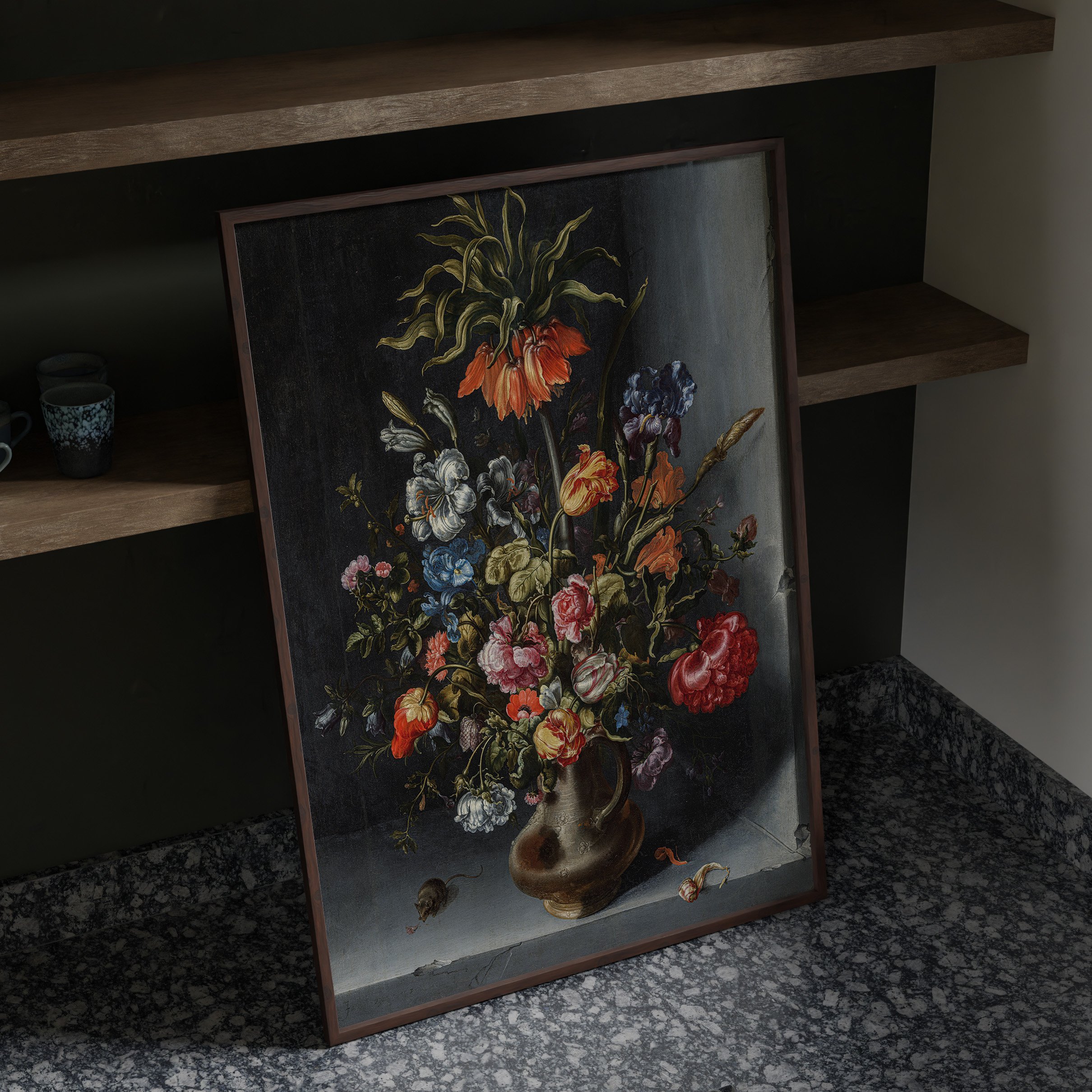 Jacob Vosmaer - Taş Nişte Tırpanlı Çiçeklerin Natürmordu Poster