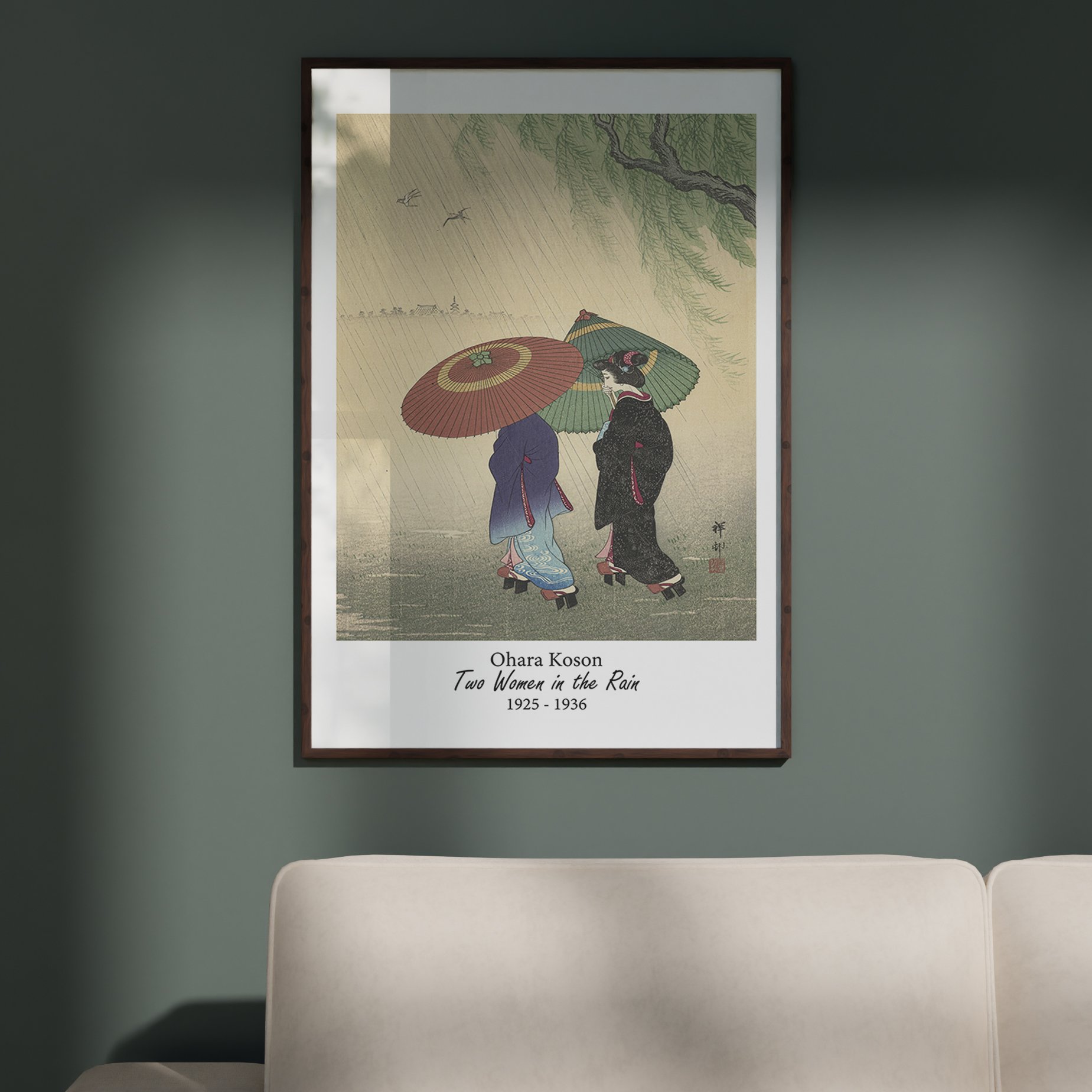 Ohara Koson - Two Women in the Rain (Yağmurda İki Kadın) Poster