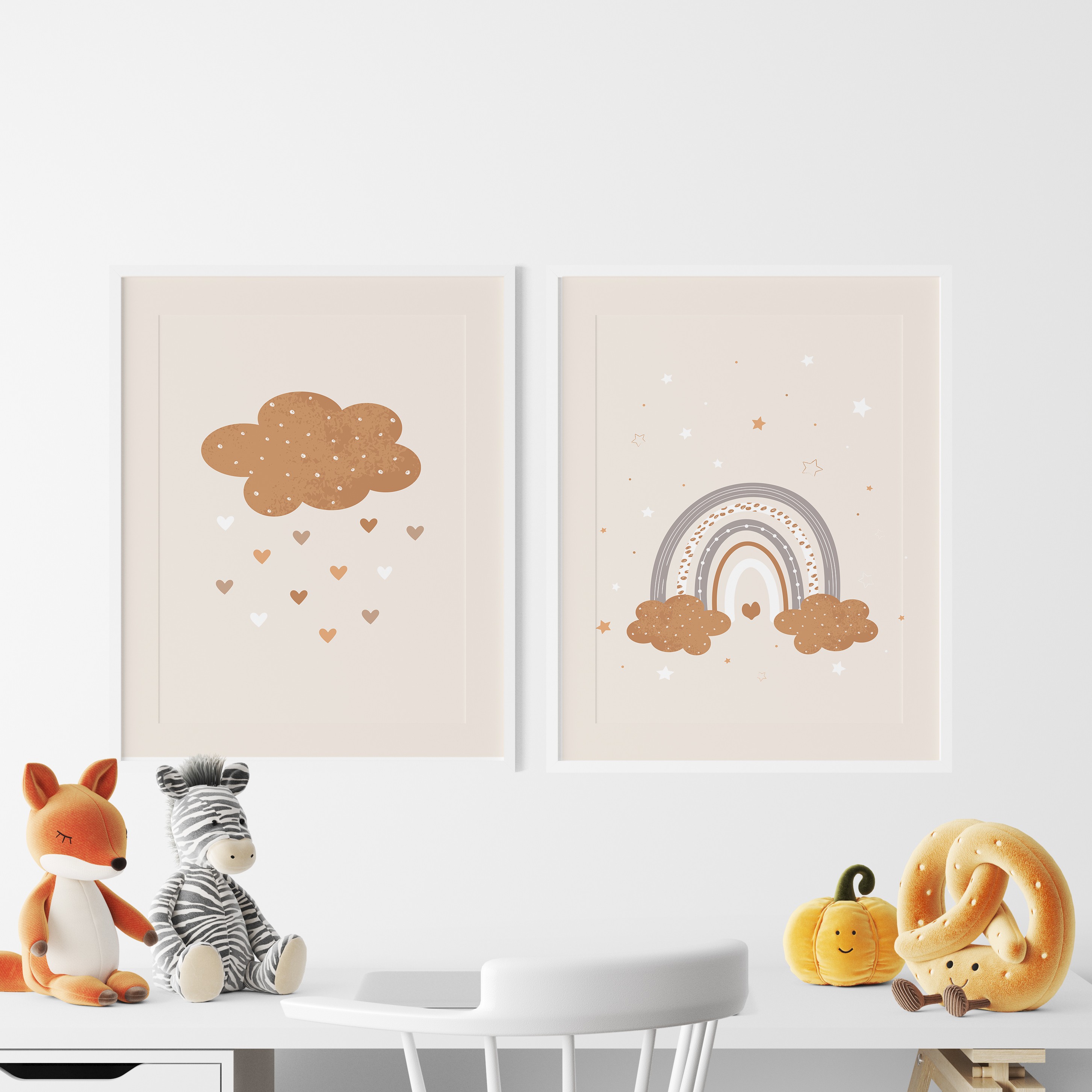 Kız Çocuk Odası Bulut ve Gökkuşağı İkili Poster Seti