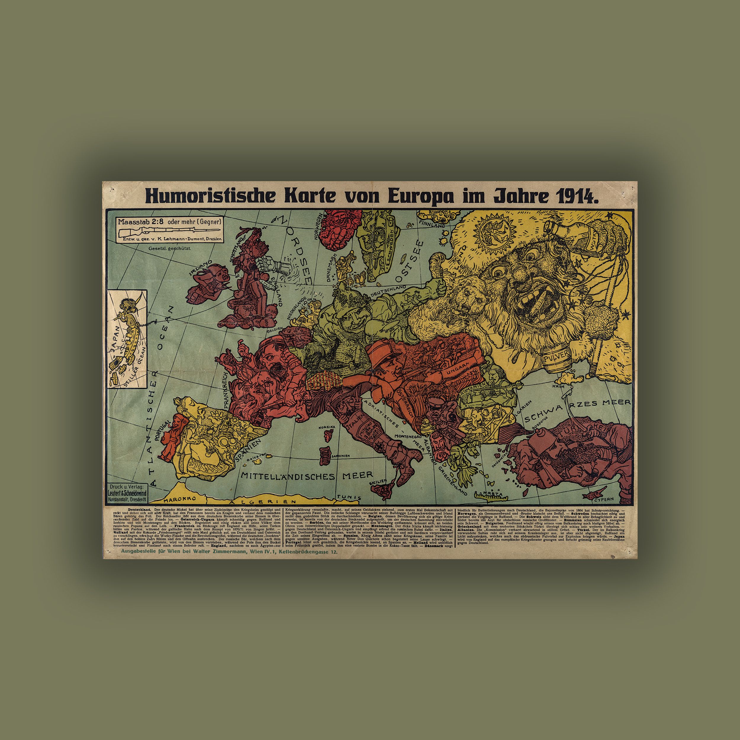 1914 Avrupa Haritası Karikatür Poster
