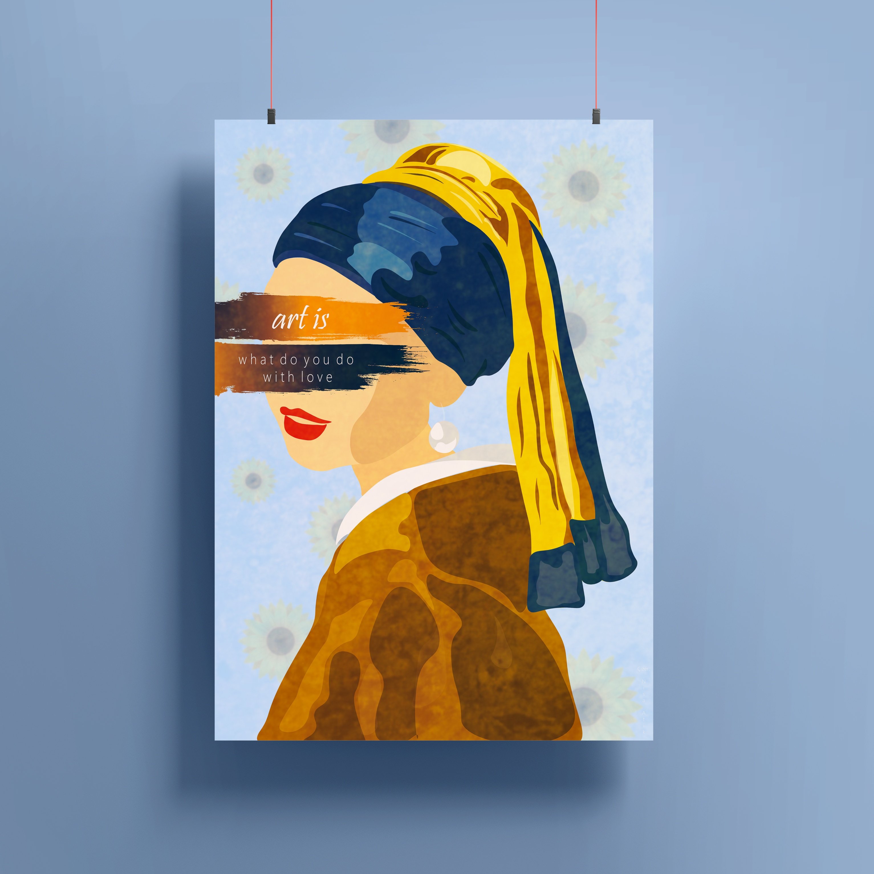 Günebakan İnci Küpeli Kız Minimal Poster