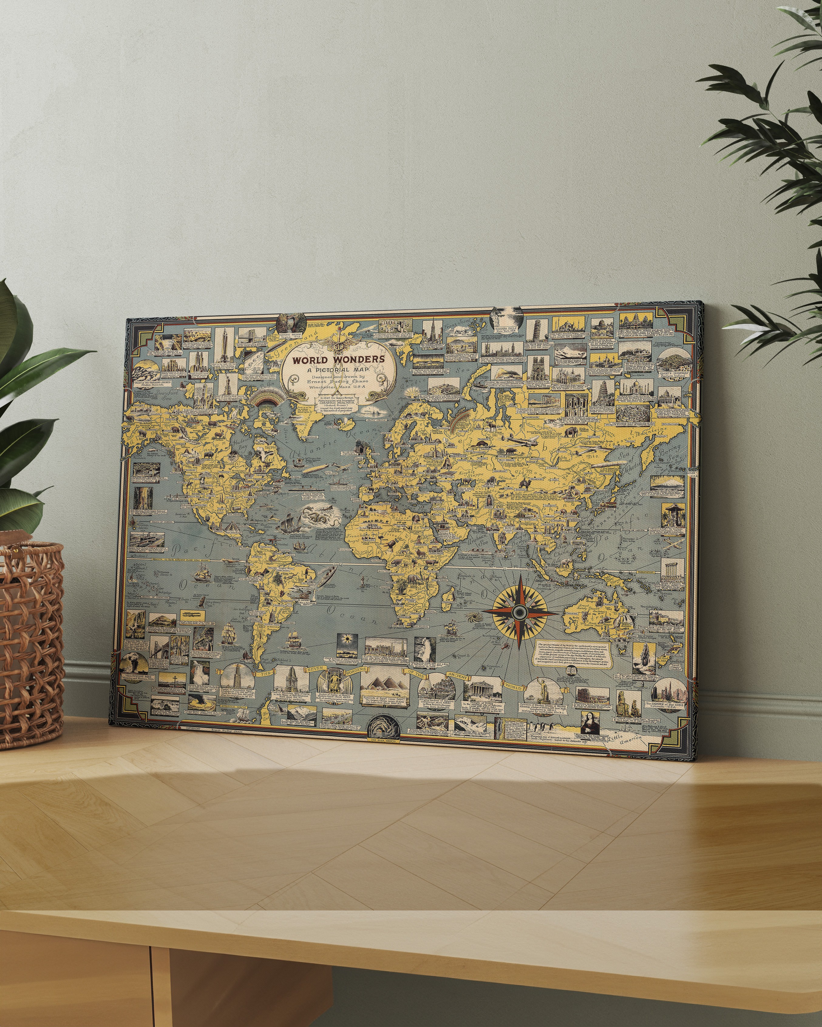 Dünya Harikaları Harita Kanvas Tablo (World Wonders Map) - Ernest Dudley