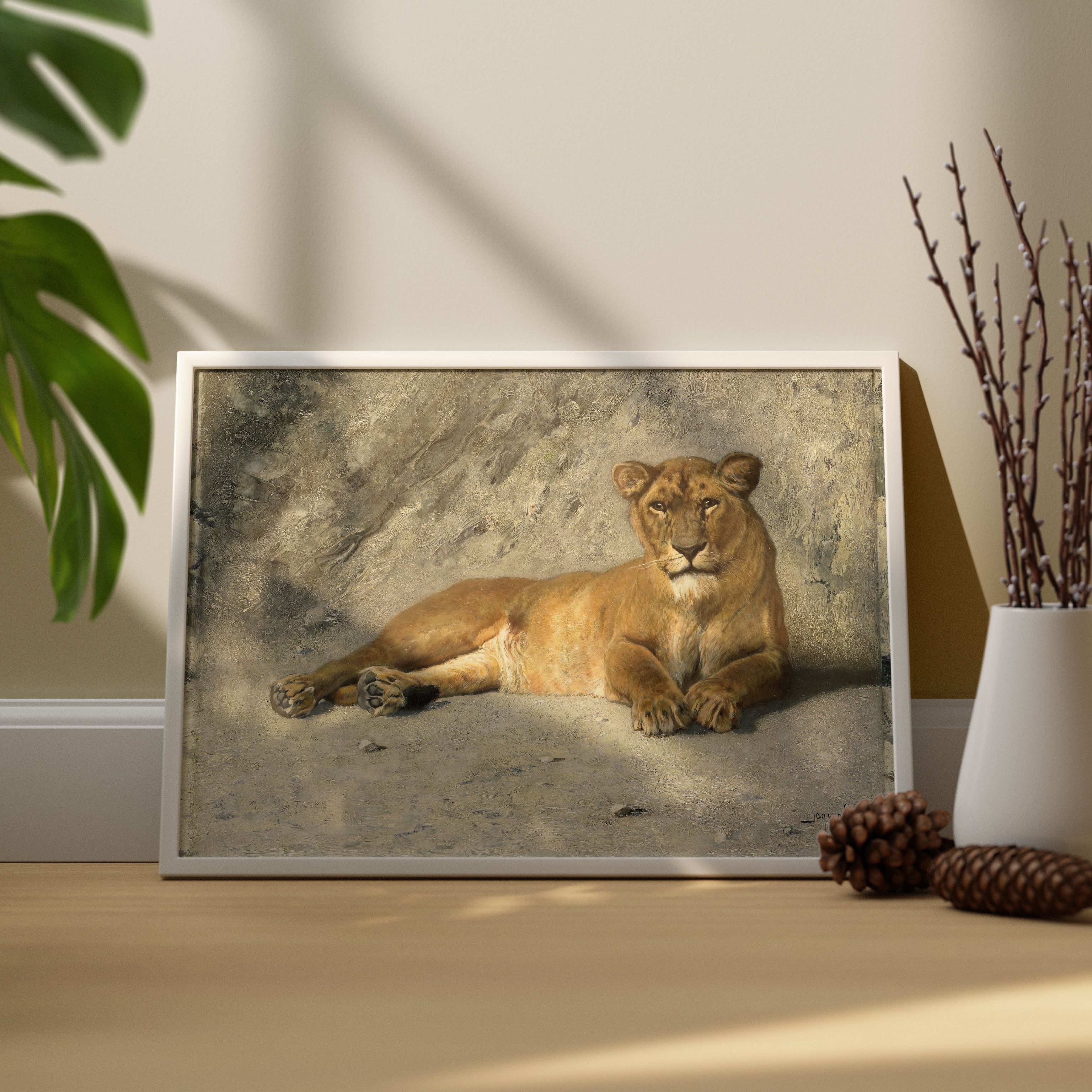 Cornelis van Essen - İstirahat Eden Dişi Aslan Poster