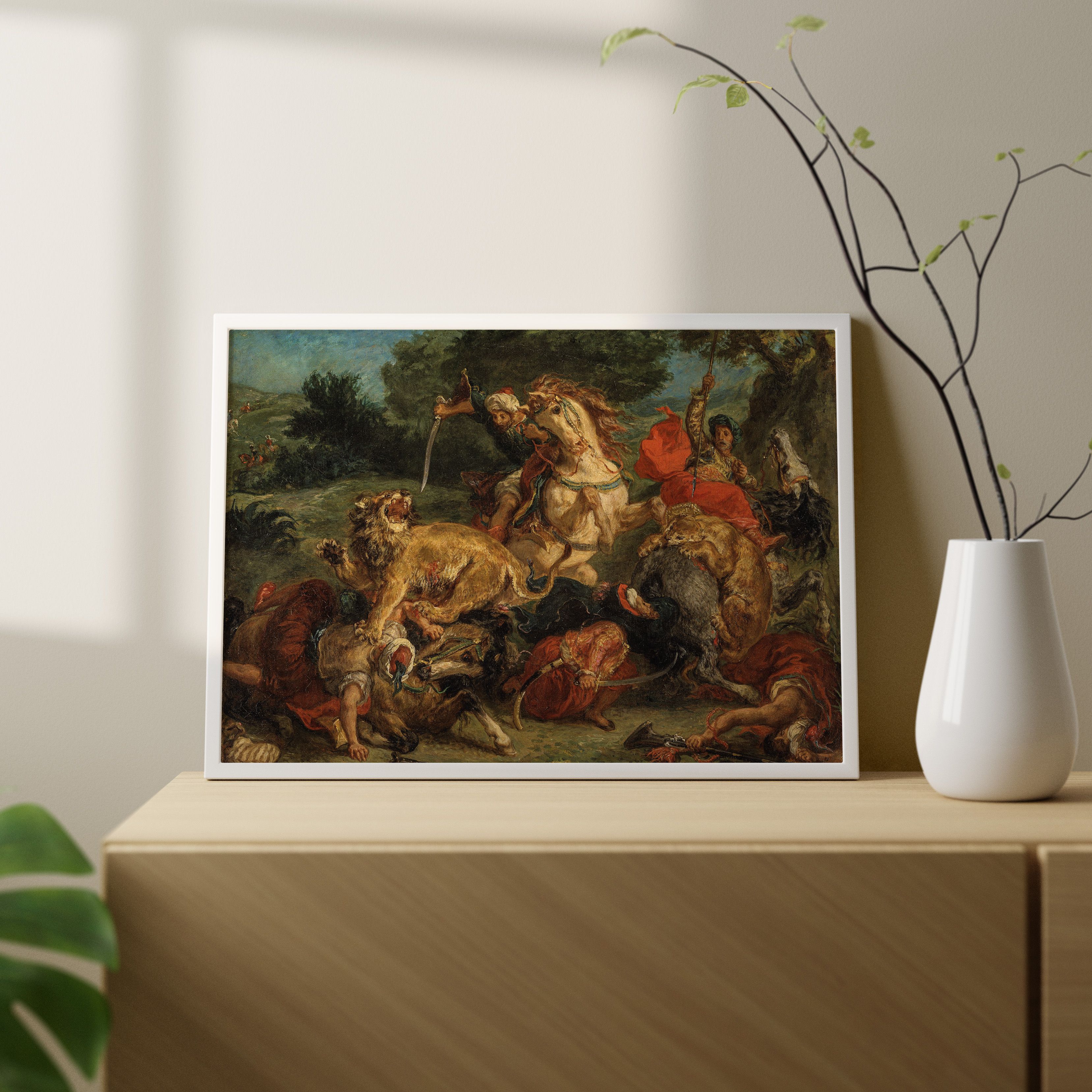 Eugène Delacroix - Aslan Avı Poster