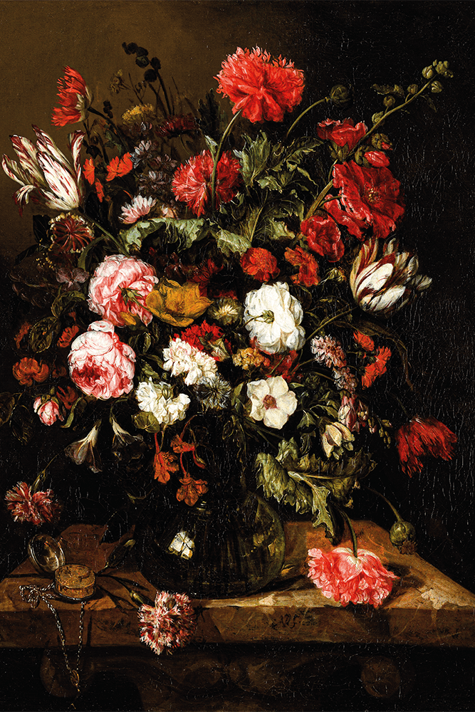 Abraham van Beijeren - Çiçek ve Saat Natürmort Poster