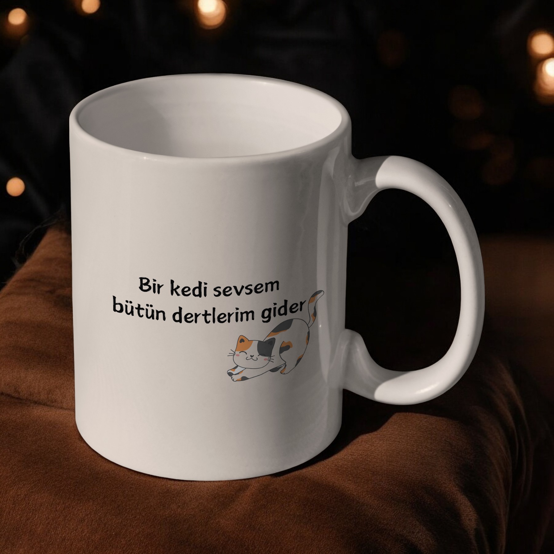 "Bir Kedi Sevsem Bütün Dertlerim Gider" Kupa Bardak