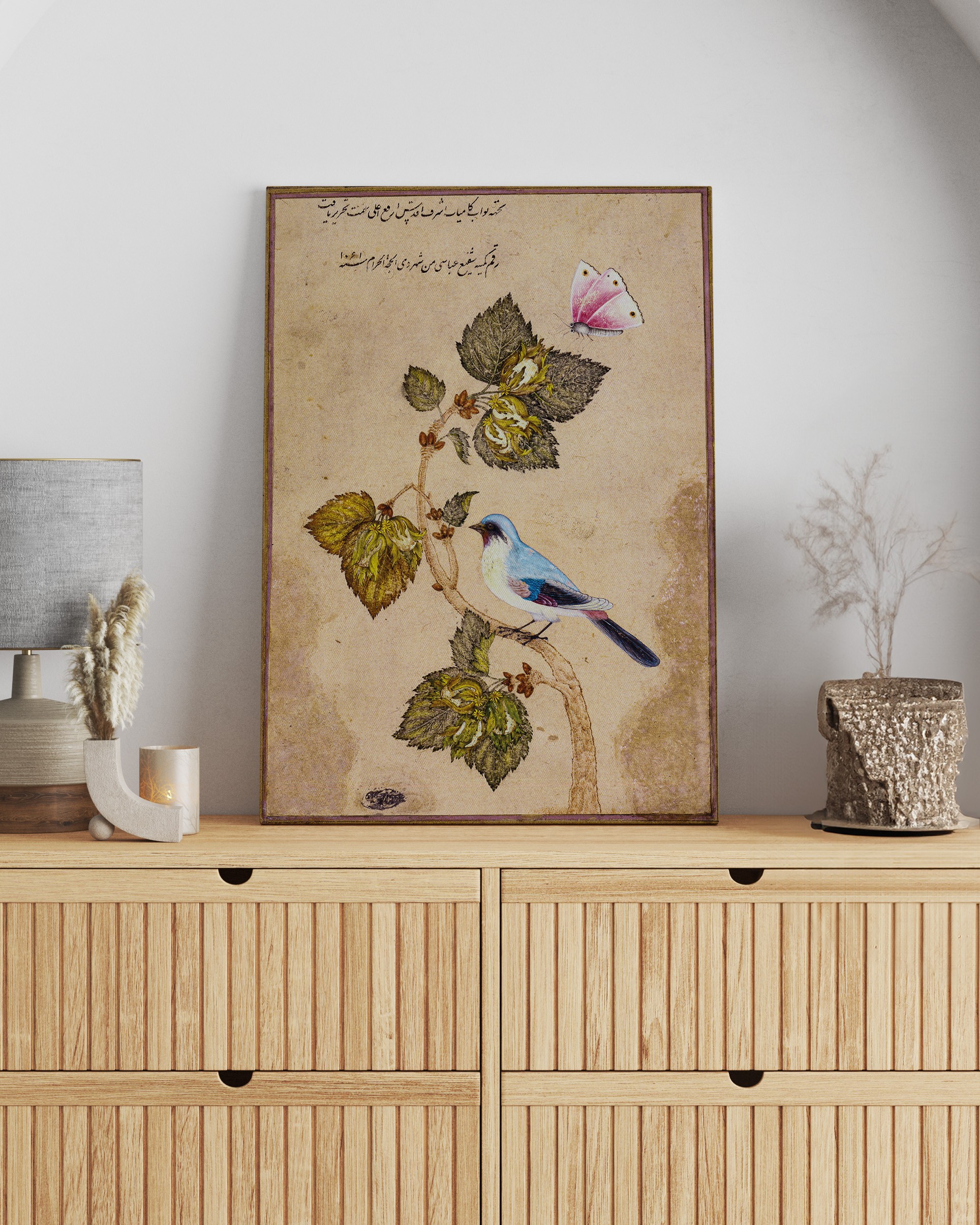 Şafi Abbasi - Fındık Dalındaki Kuş Minyatür Kanvas Tablo