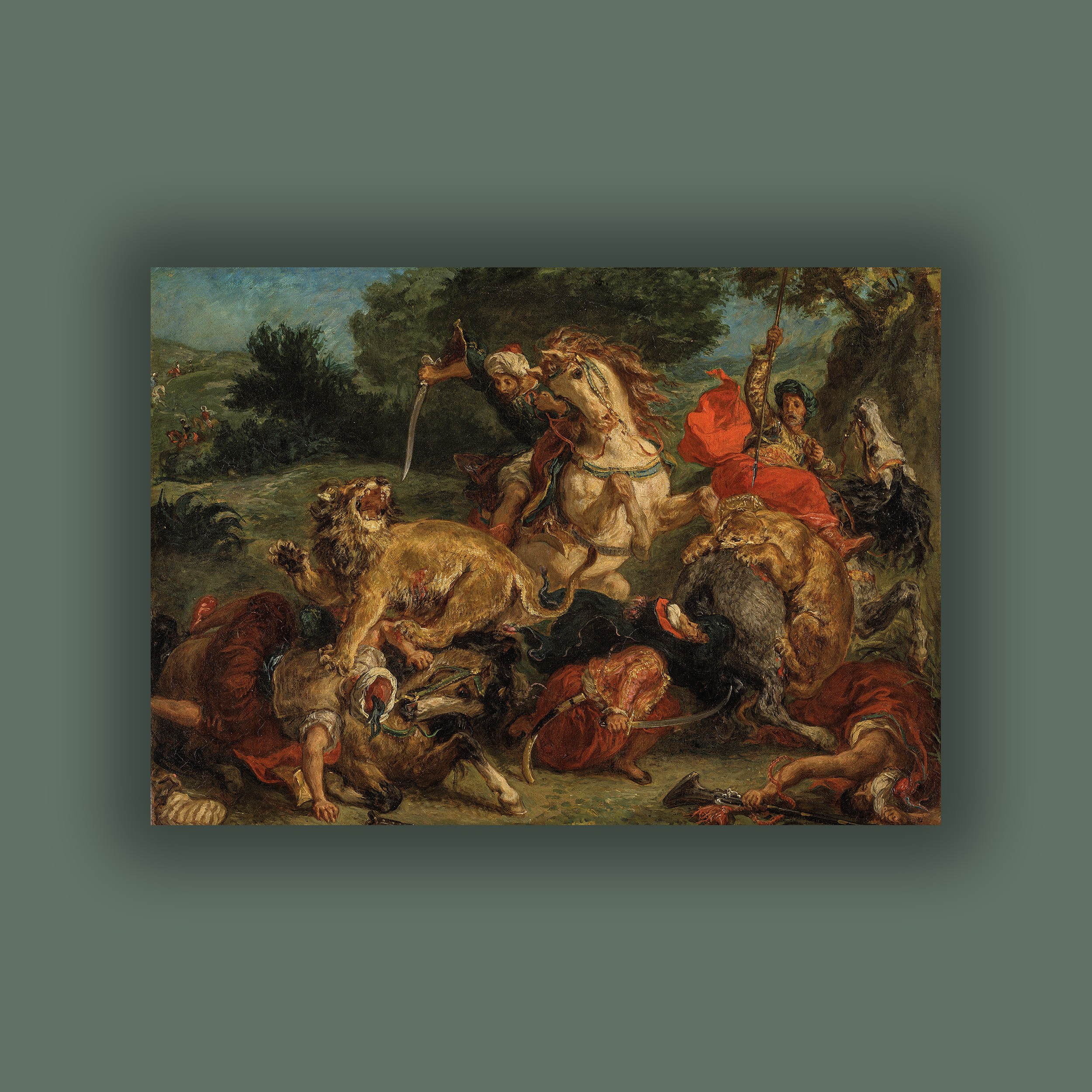 Eugène Delacroix - Aslan Avı Poster