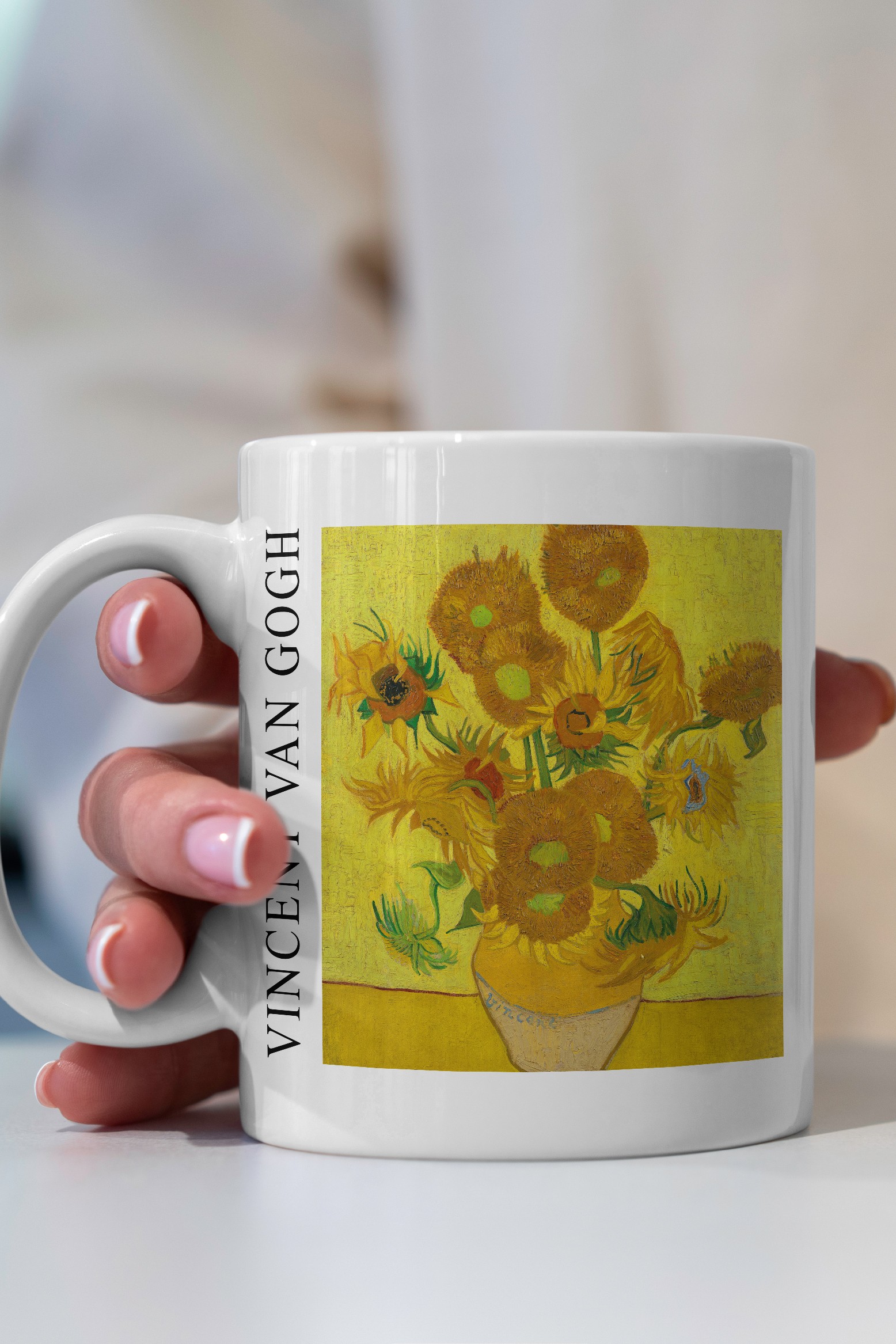 Vincent van Gogh - On Beş Ayçiçekli Vazo Kupa Bardak