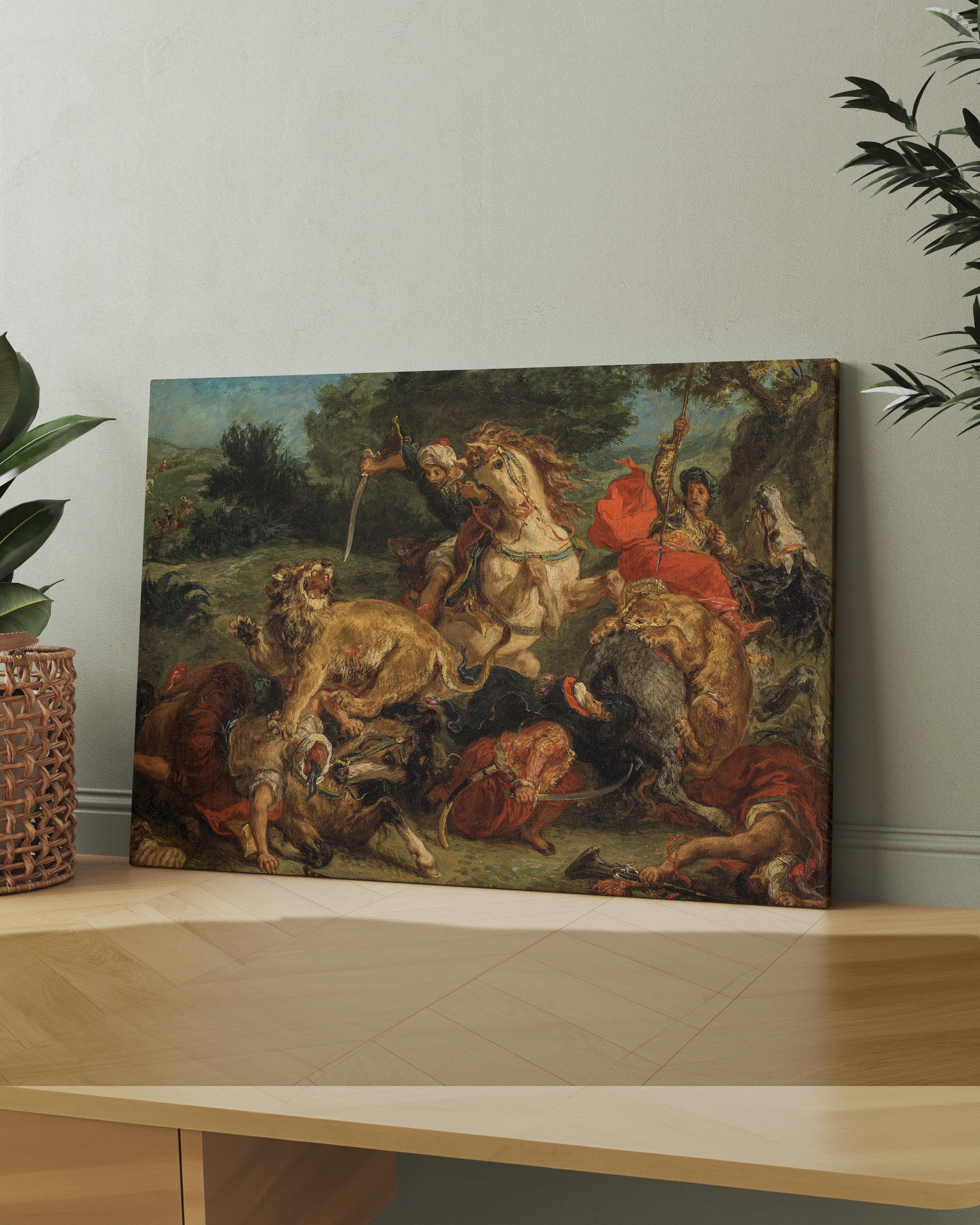 Eugène Delacroix - Aslan Avı Kanvas Tablo