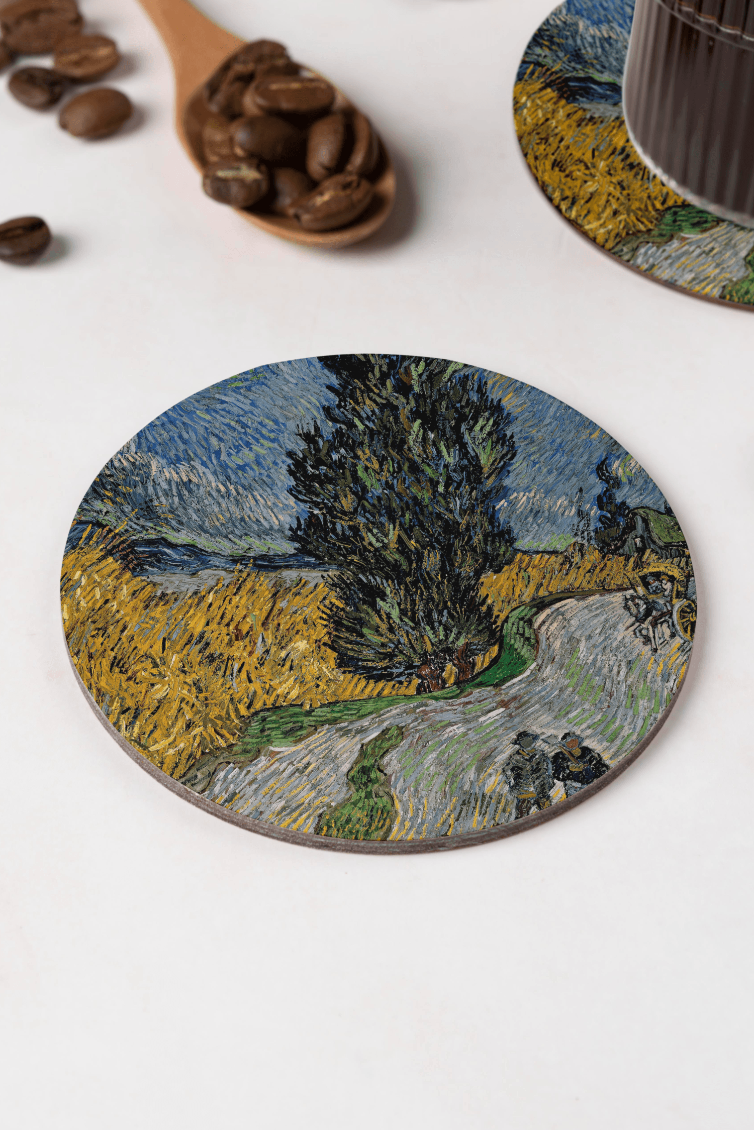 Vincent van Gogh - Selvili ve Yıldızlı Yol Bardak Altlığı