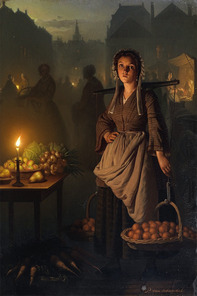 Petrus Van Schendel - Mum Işığında Pazar (Market By Candlelight) Posteri