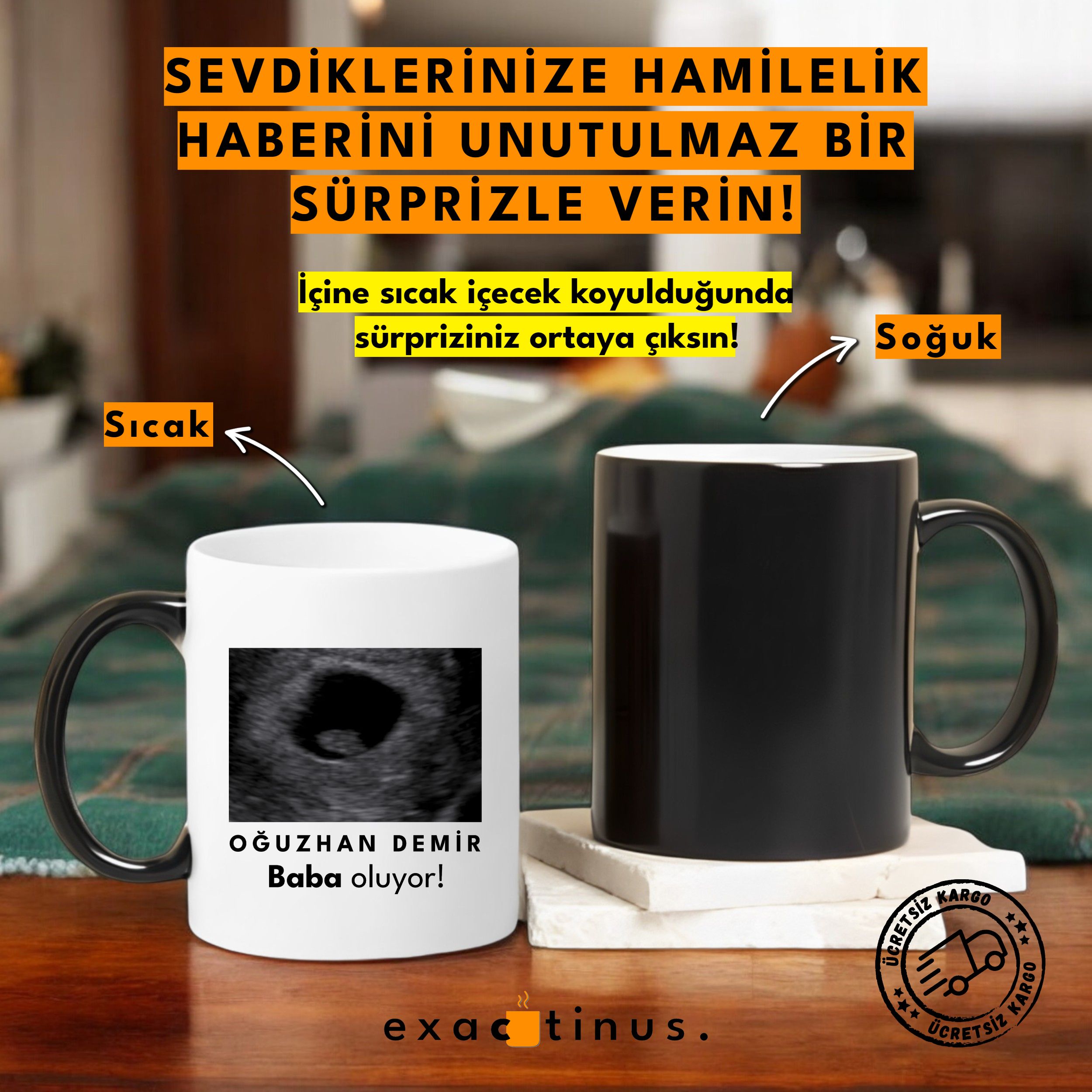 Bebek Müjdeli Sihirli Kupa Bardak (Sevdiklerine Unutulmaz Bir Hamilelik Haberi)