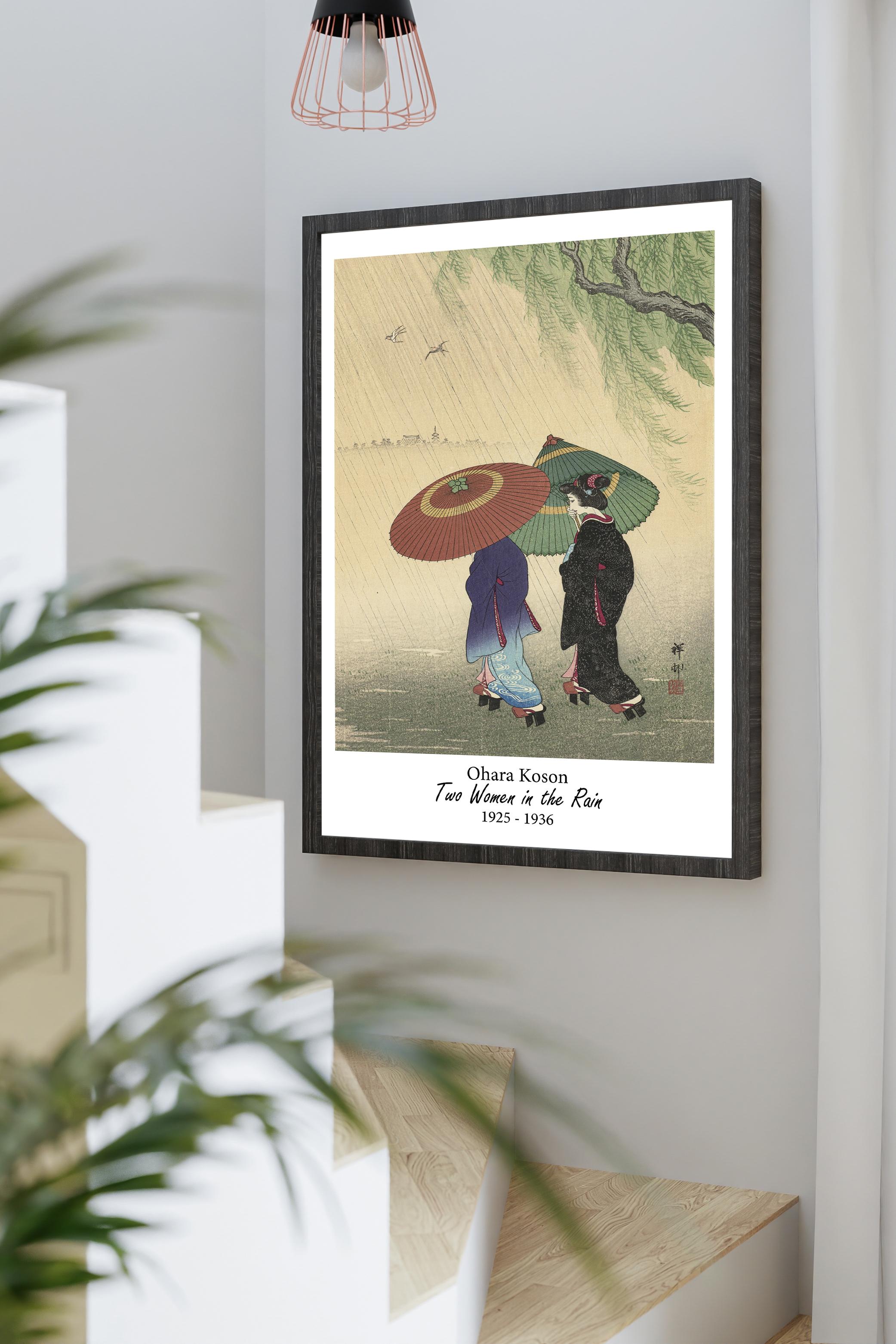 Ohara Koson - Two Women in the Rain (Yağmurda İki Kadın) Poster