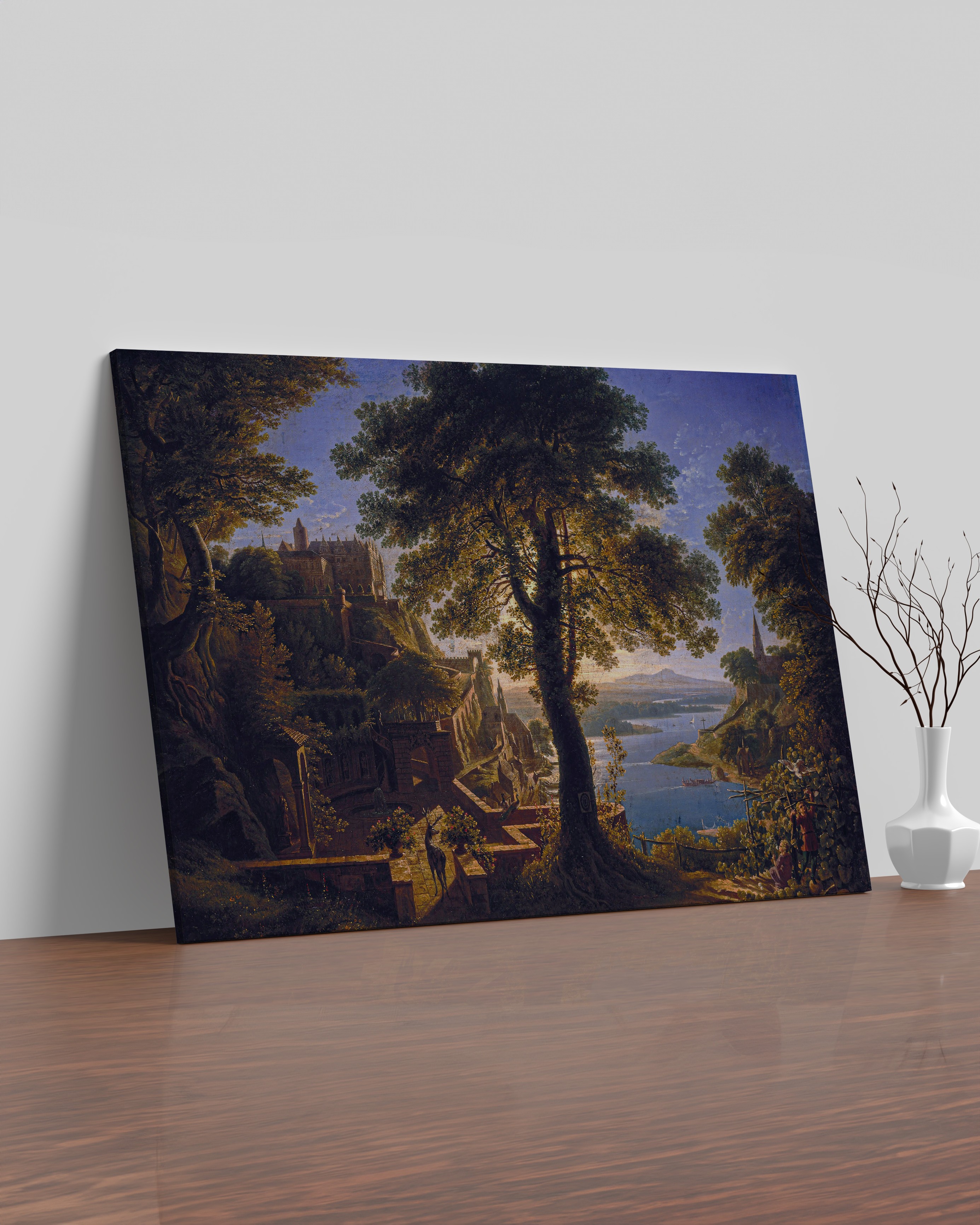 Karl Friedrich Schinkel - Nehir Kenarındaki Kale Kanvas Tablo