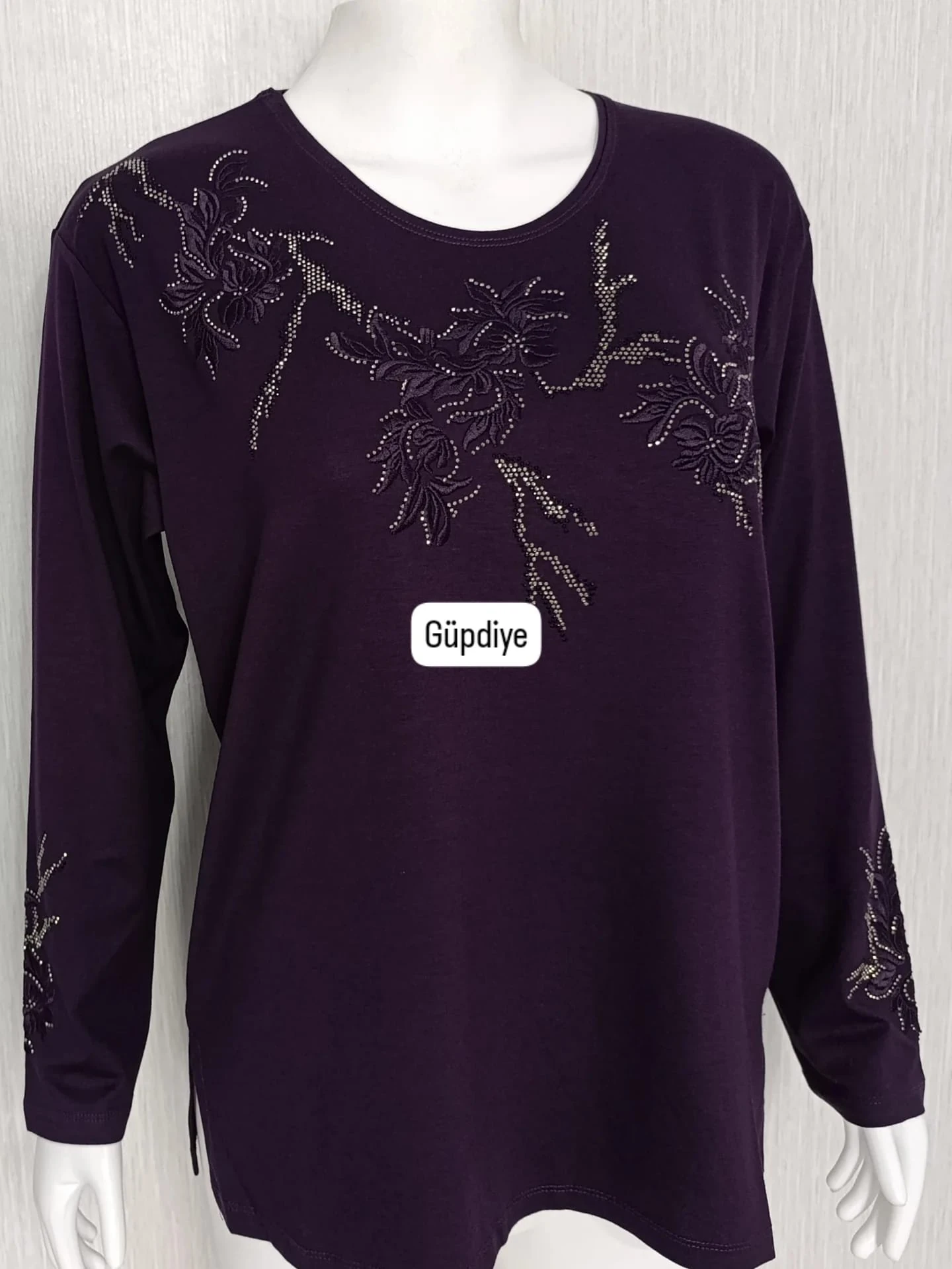 Lüx Taşlı Bluz - Mor