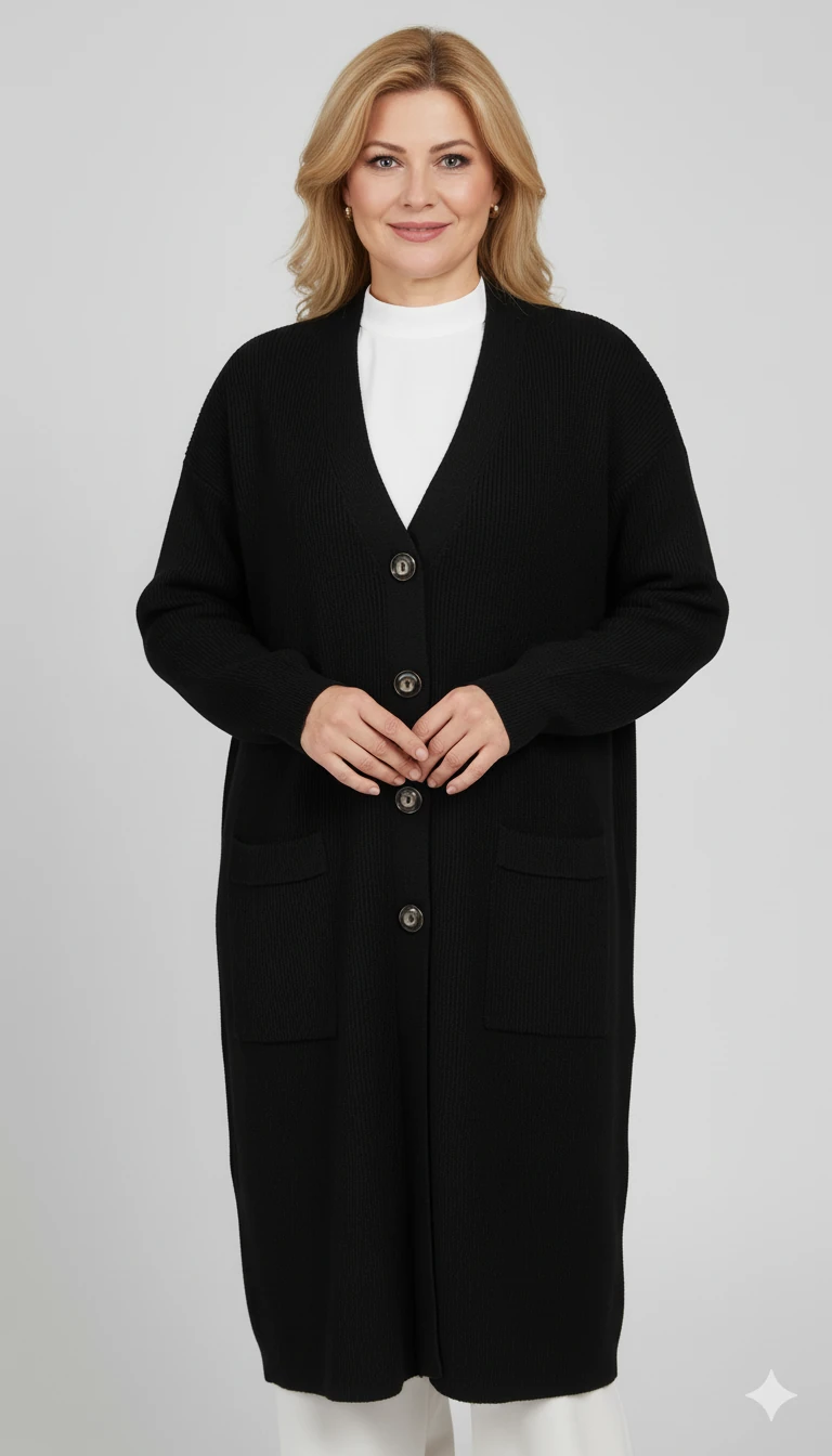 Örme Uzun Hırka M2U - Siyah