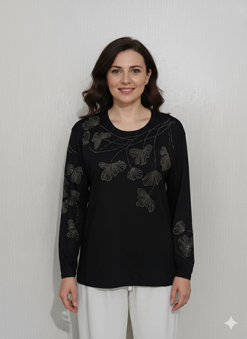 Lüx Taşlı Bluz Z1 - Siyah