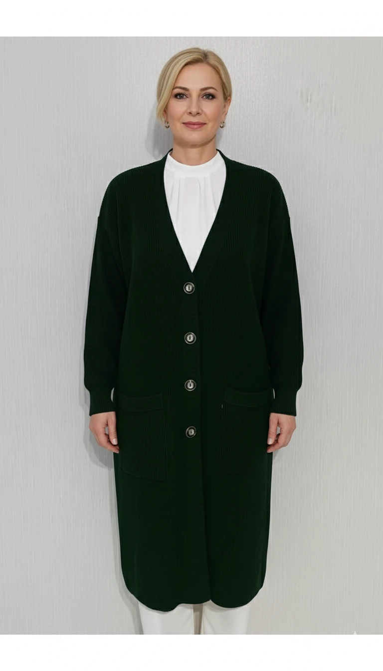 Örme Uzun Hırka M2U - Yeşil