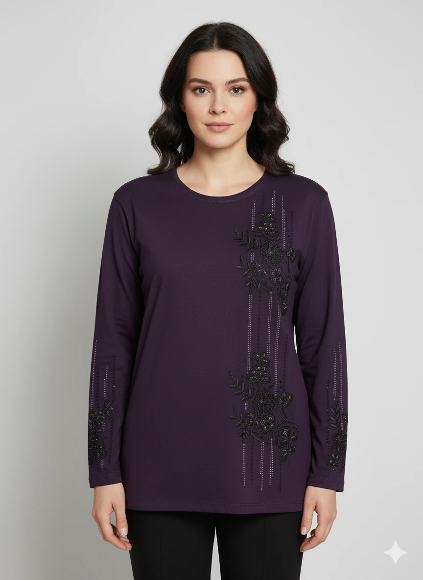 Lüx Taşlı Bluz Z2 - Mor