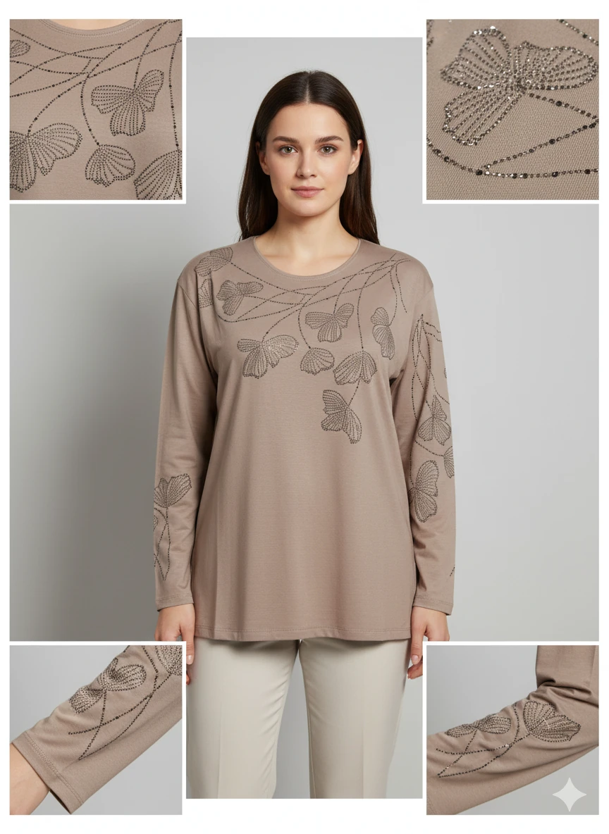 Lüx Taşlı Bluz Z1 - Bej