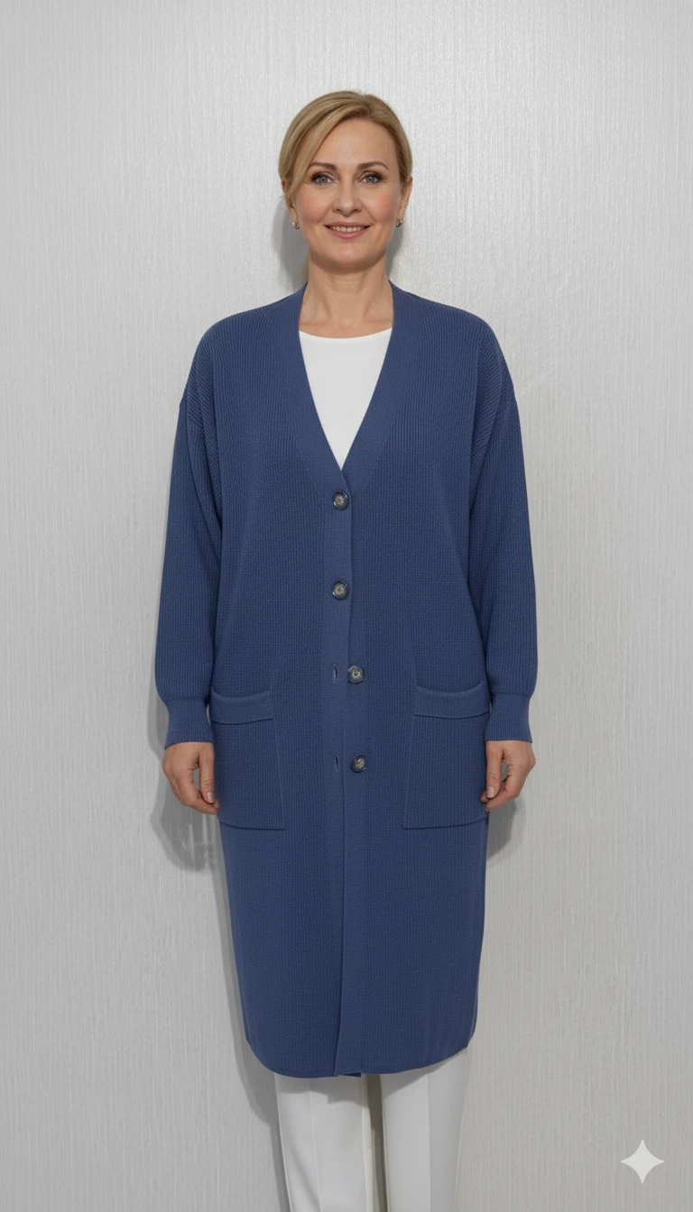 Örme Uzun Hırka M2U - Mavi