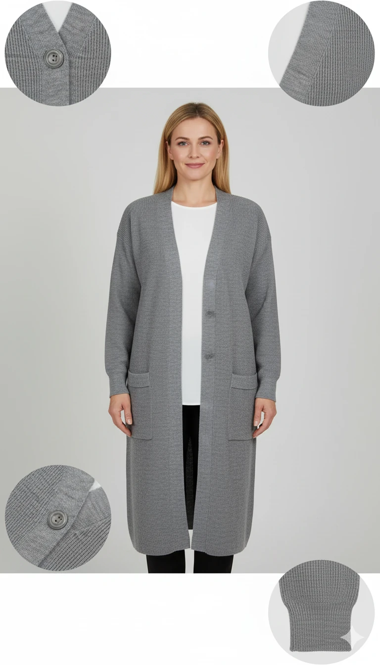 Örme Uzun Hırka M2U - Gri