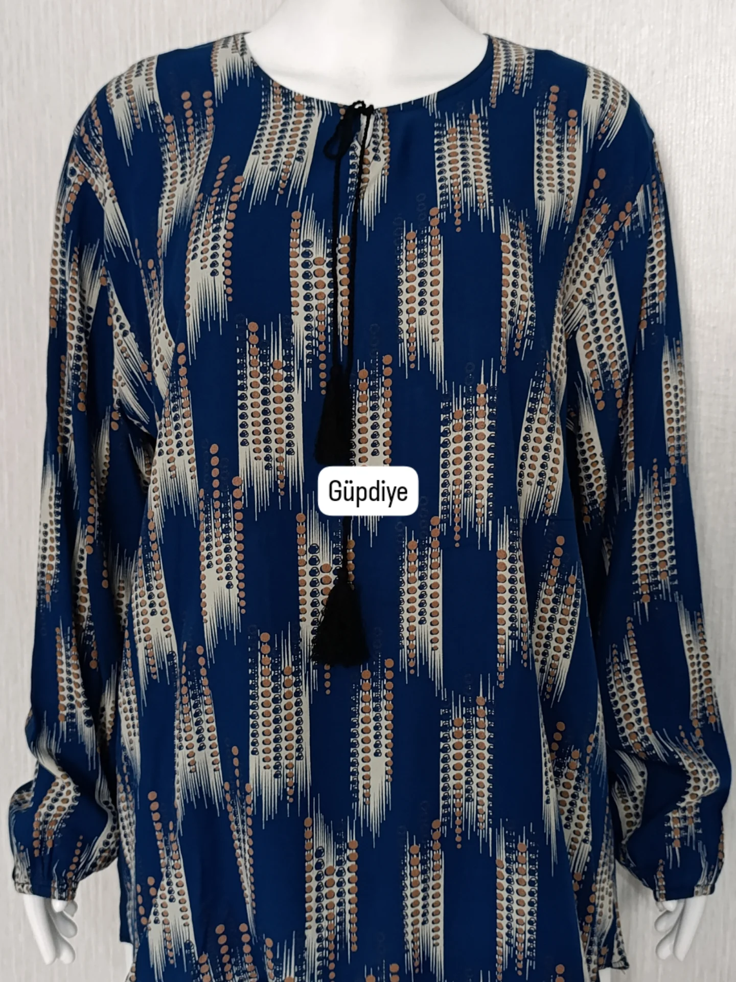 Rahat Kesim Bluz Desenli - Mavi