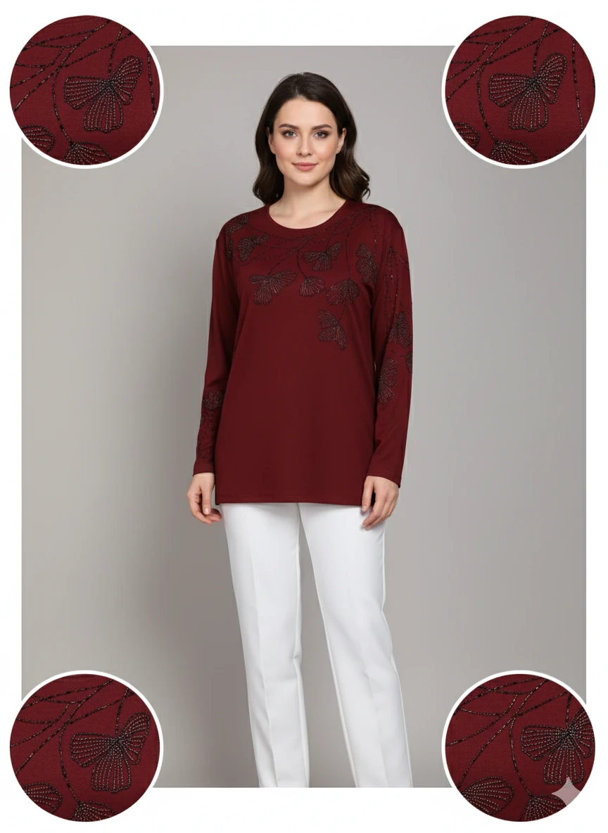 Lüx Taşlı Bluz Z1 - Kiremit