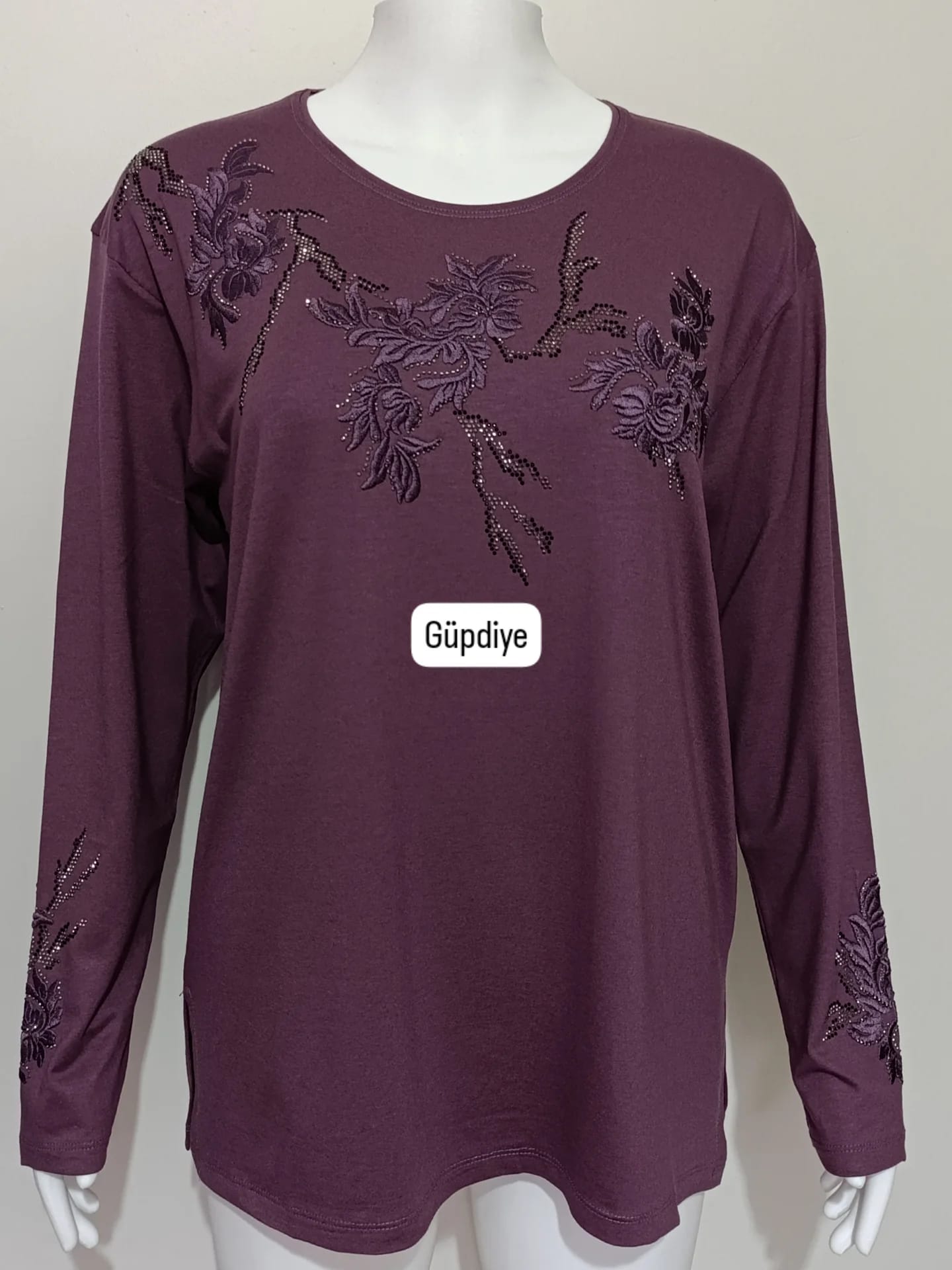 Lüx Taşlı Bluz - Lila