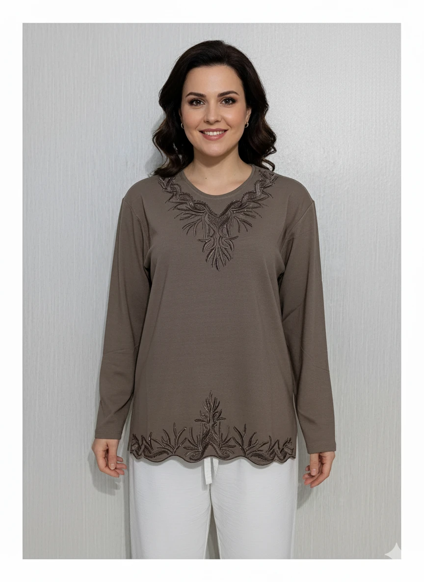 Lüx Yonca Bluz Z4 - Kahve