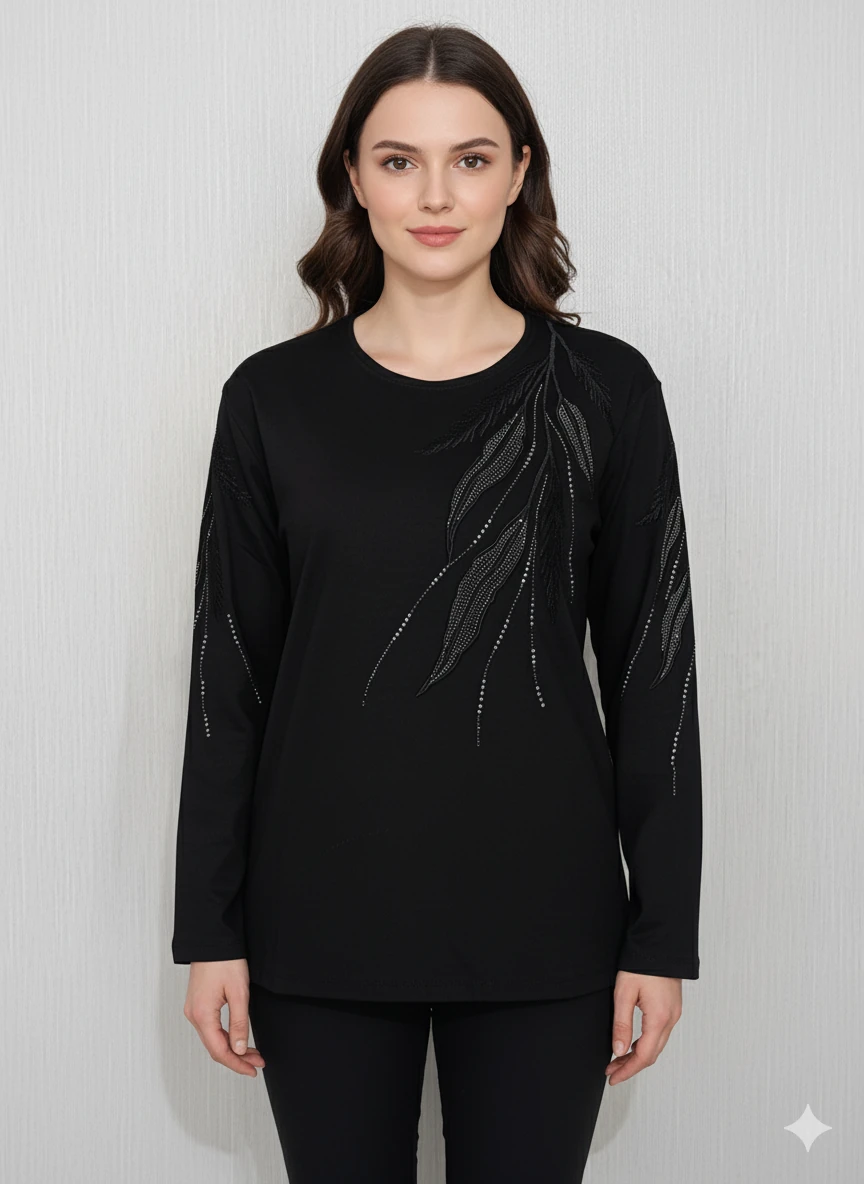 Lüx Taşlı Bluz Z3 - Siyah