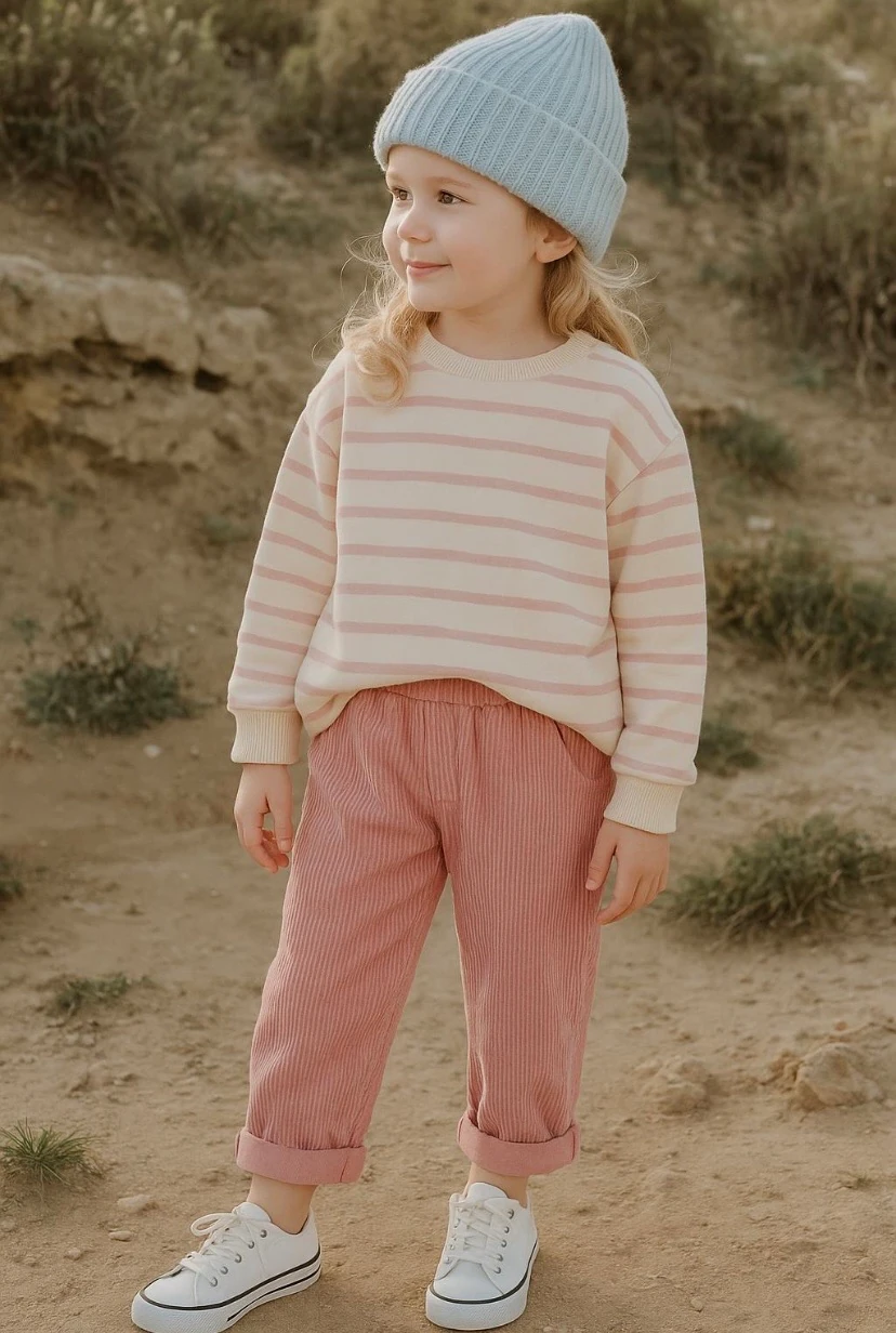 Littlelune Kadife Pembe Pantalon