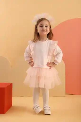 Patique Tütülü sweat Elbise Pudra