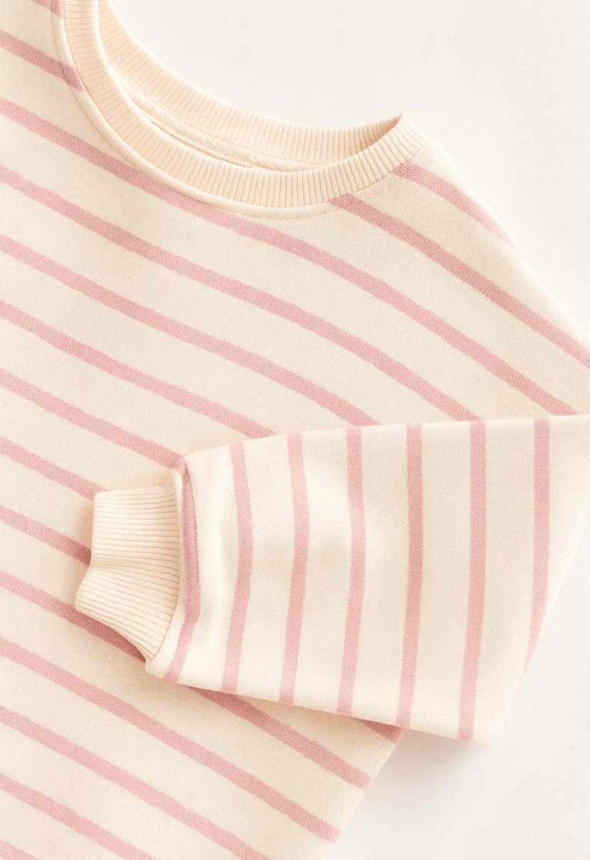 Çizgili Sweatshirt Pudra