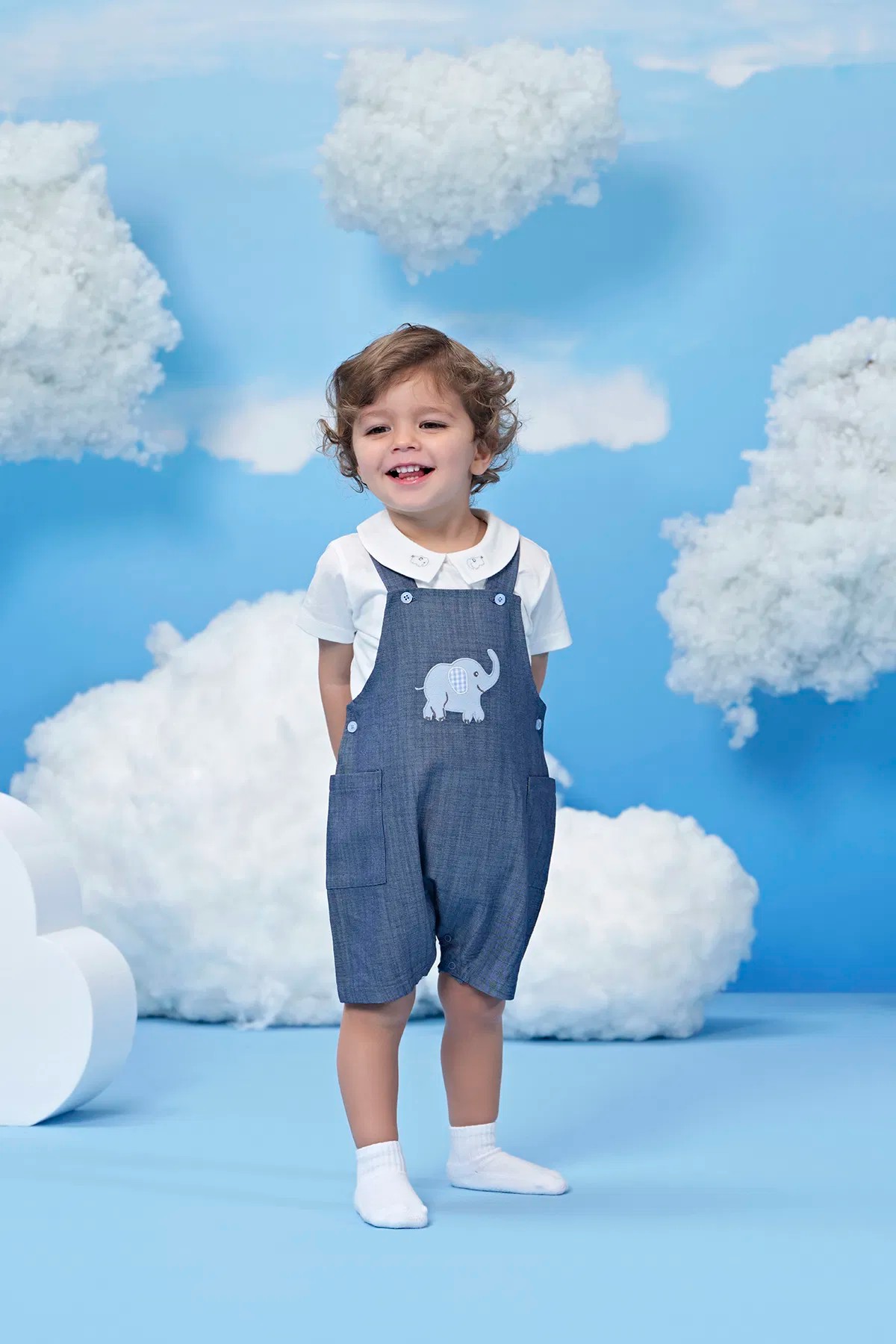 Fil Nakış Detaylı Erkek Bebek Salopet Set