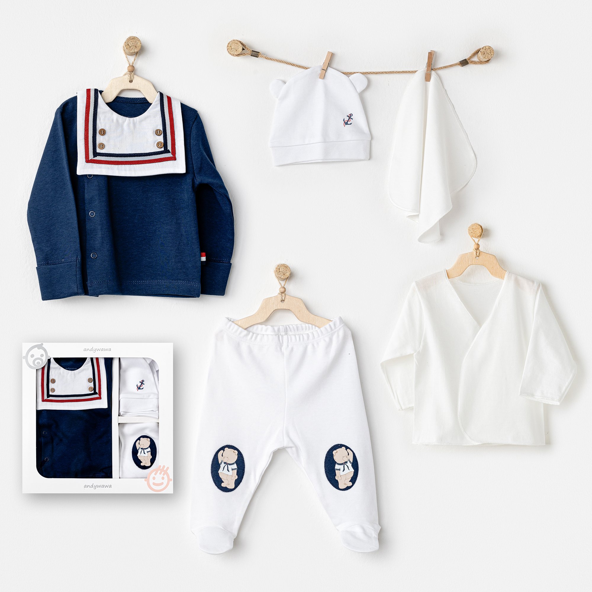 BEBEK HASTANE ÇIKIŞI 5 PCS NEWBORN SET SAILOR BEAR