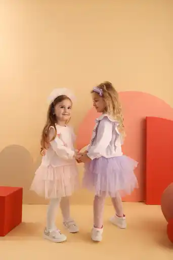 Patique Tütülü sweat Elbise Pudra