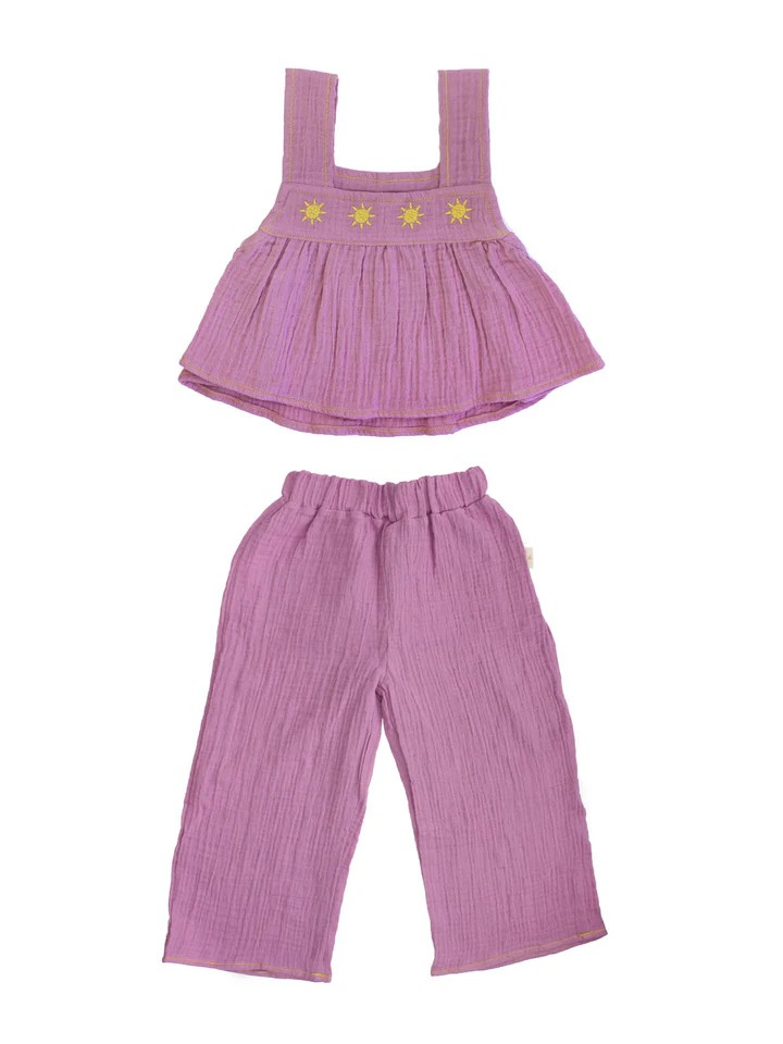 Flouncy Müslin Crop Set - Fuşya