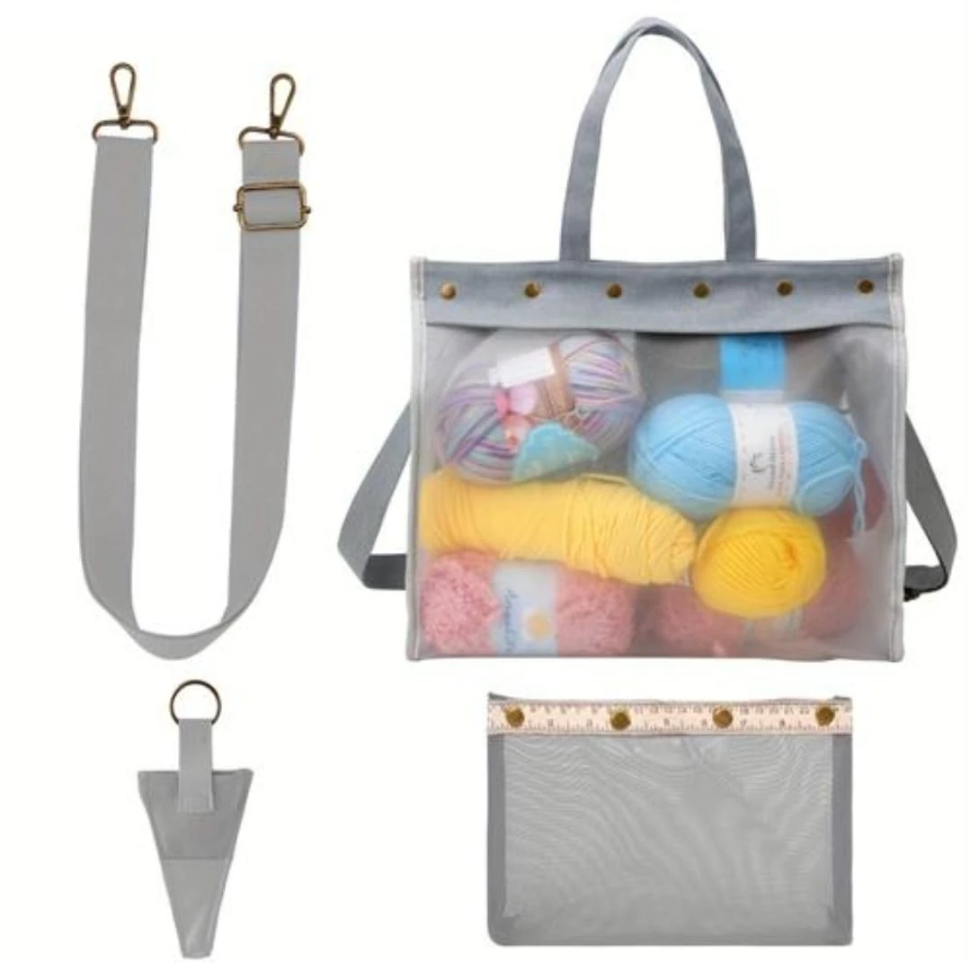 ŞEFFAF ÖRGÜ HOBİ ÇANTASI ( RENKLİ )