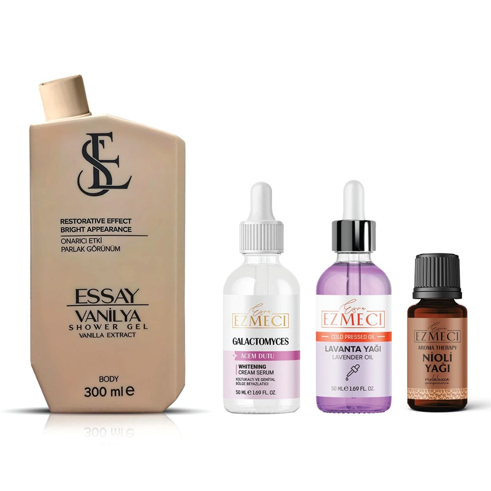 DUŞ JELİ + BEYAZLATICI SERUM + LAVANTA YAĞI + NİOLİ YAĞI
