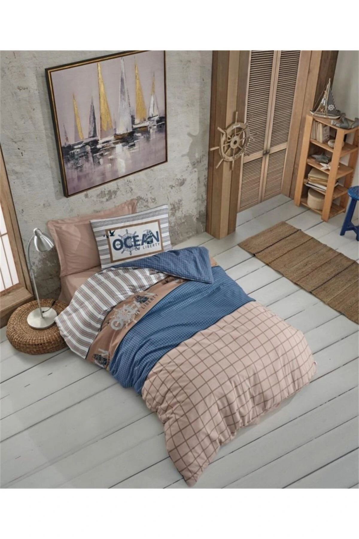 Genç Odası Tek Kişilik Nevresim Takımı Ocean Lacivert