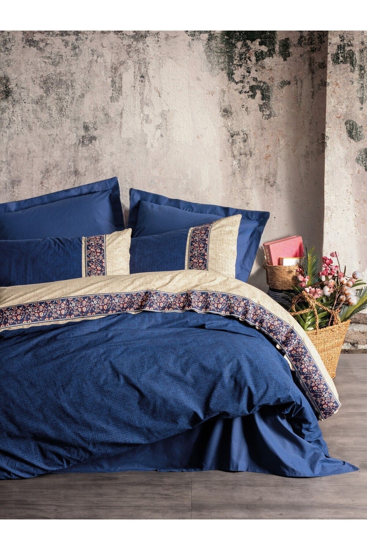 Folk Art Tek Kişilik Nevresim Takımı Rayen Lacivert
