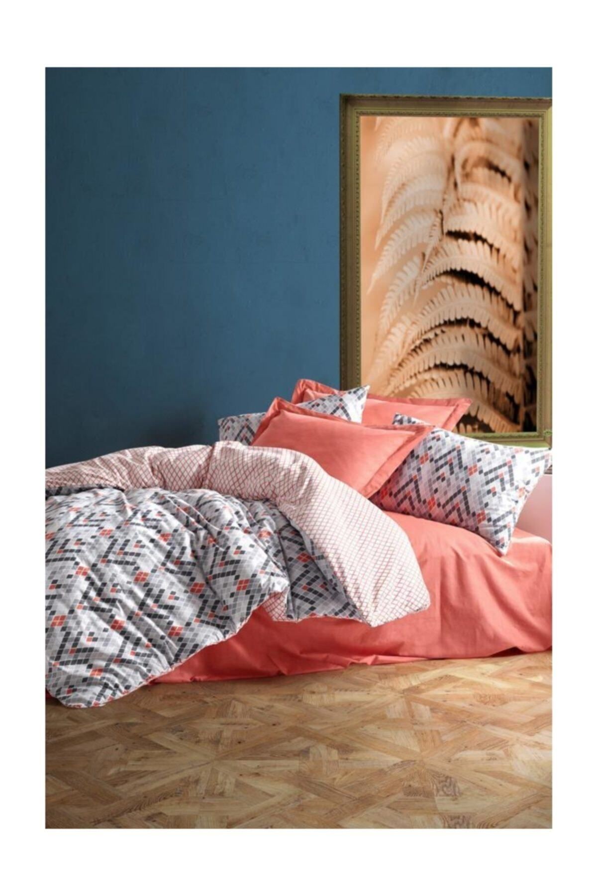 Minimal Ranforce Çift Kişilik Nevresim Takımı - Tile Tarçın