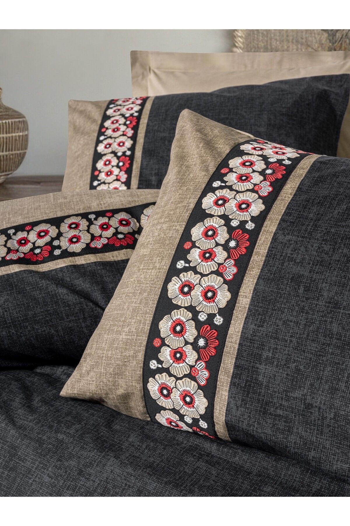 Folk Art Çift Kişilik Nevresim Takımı Yamka Bej