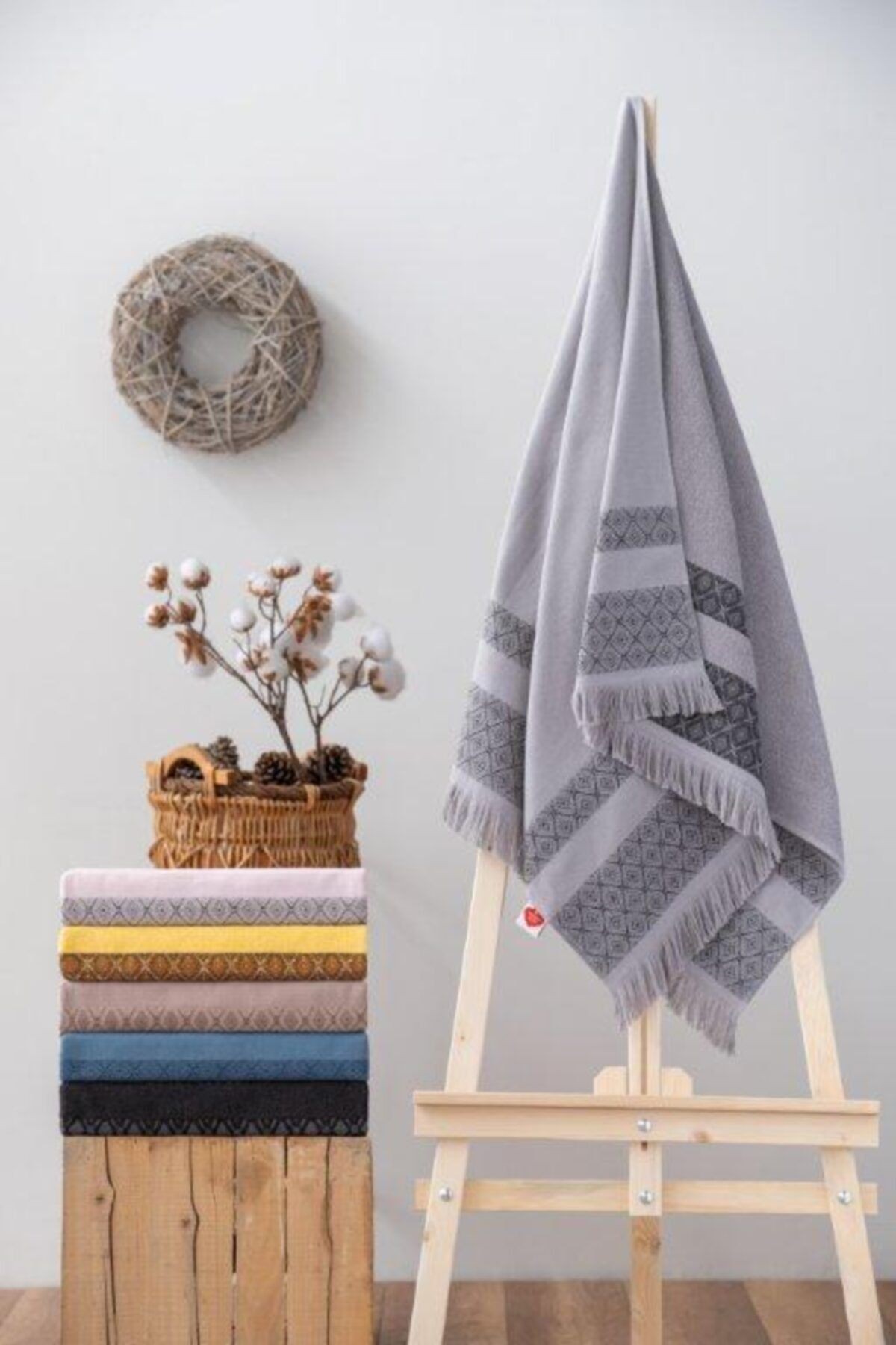 Cottonbox Twins %100 Pamuk Gri Plaj Havlusu