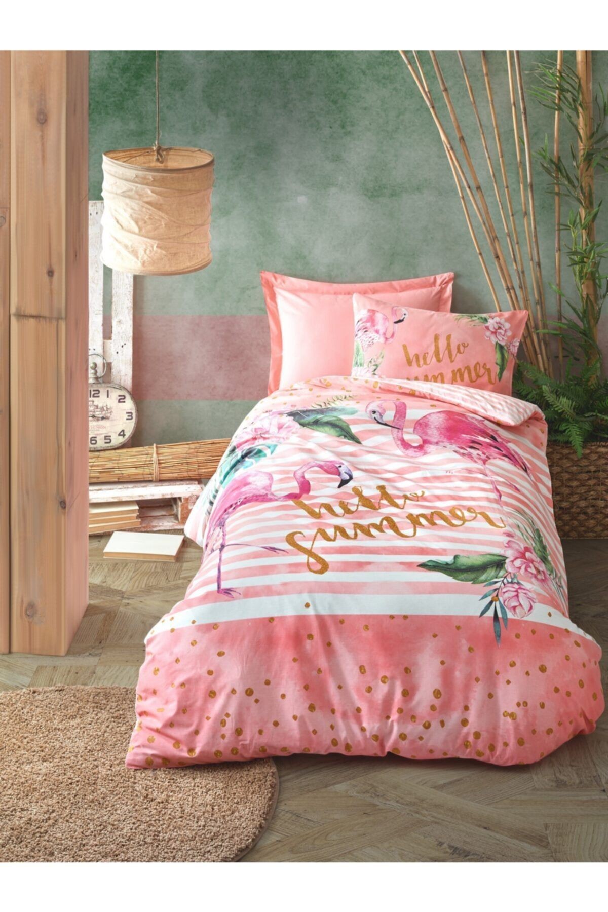 Pembe Genç Ranforce  Tek Kişilik Hello Summer  Nevresim Takımı