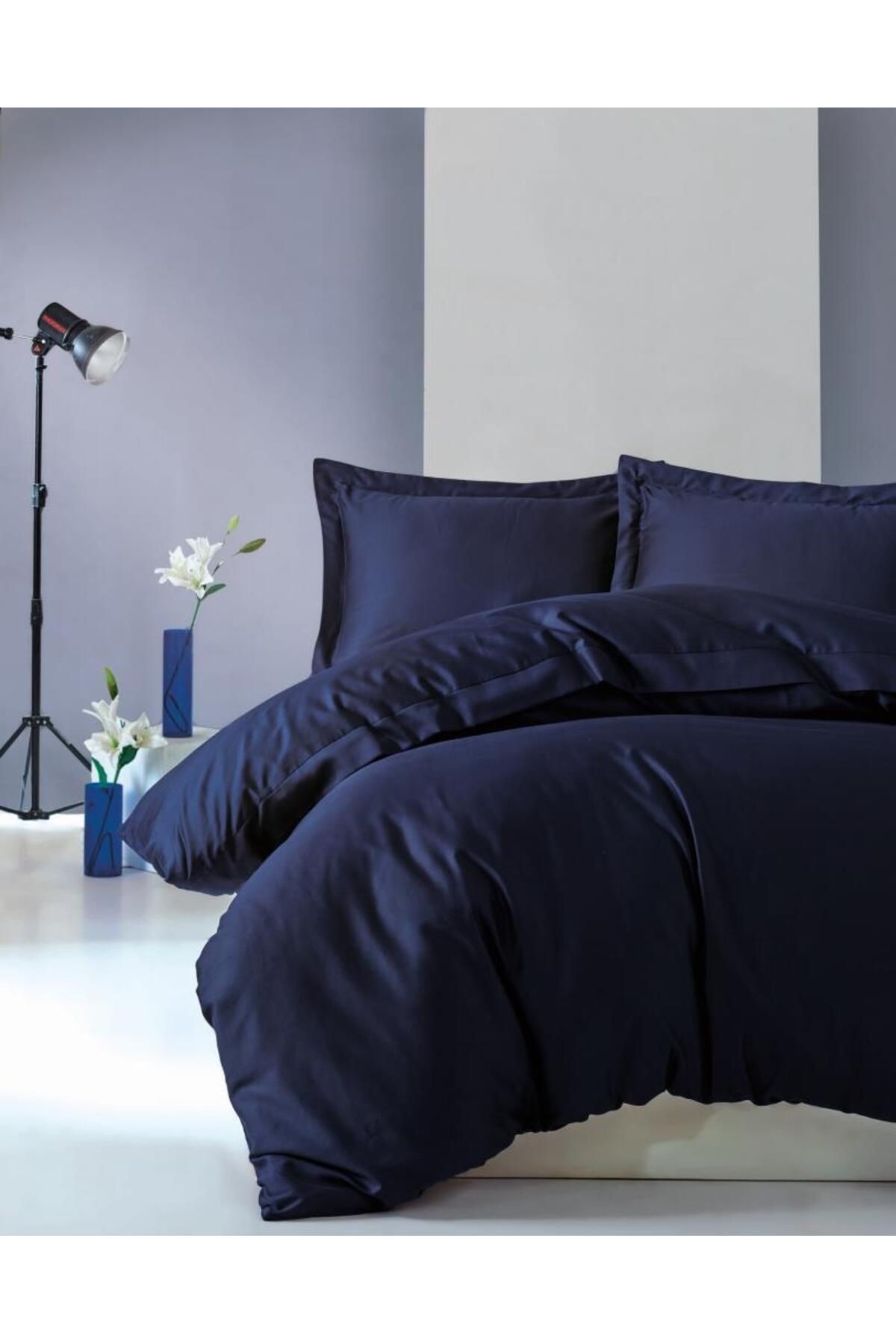 Elegant Saten Tek Kişilik Nevresim Takımı Lacivert